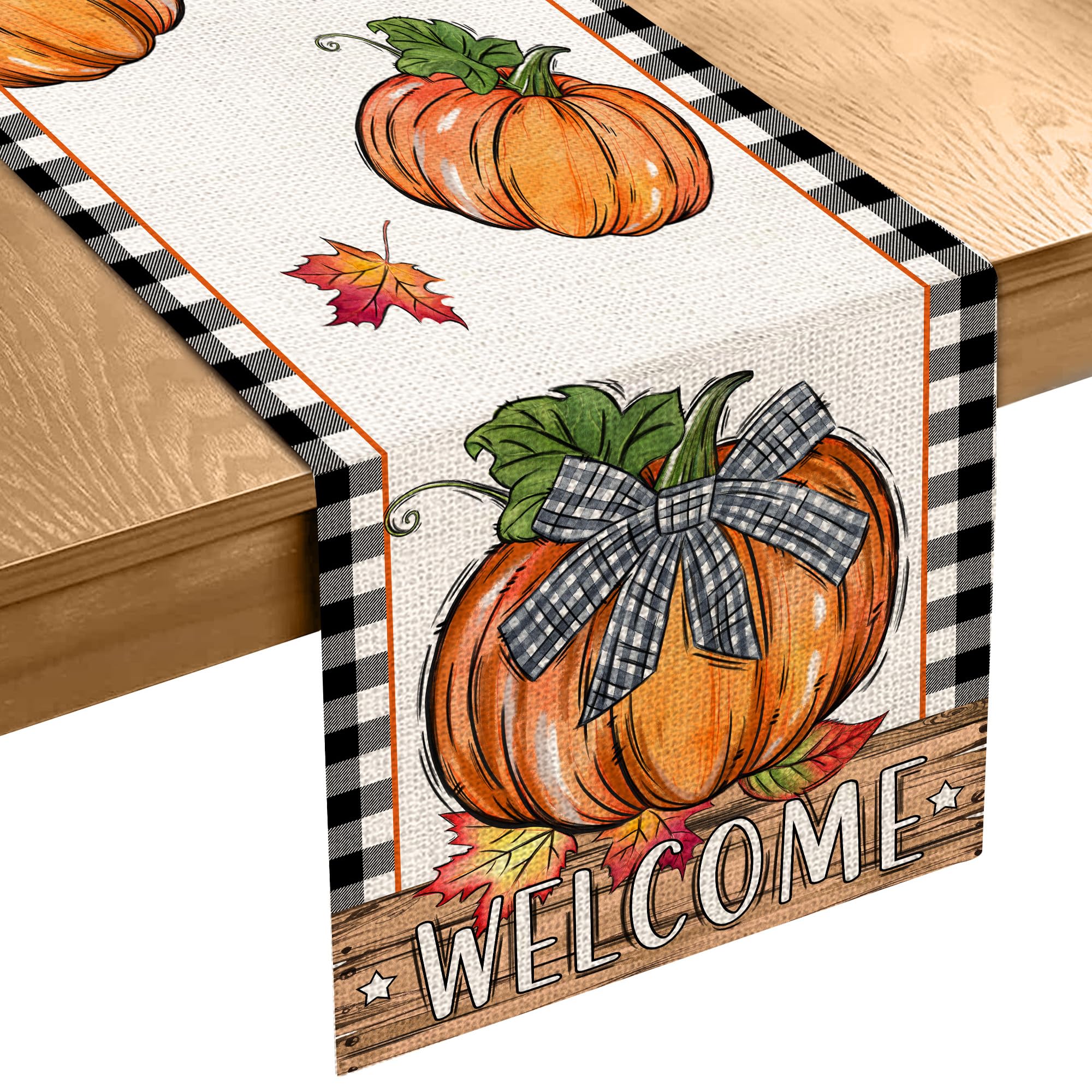 Thanksgiving Table Runner with Pumpkin, 13x72 Inch Thanksgiving Runner for Table, Thanksgiving Table Decorations