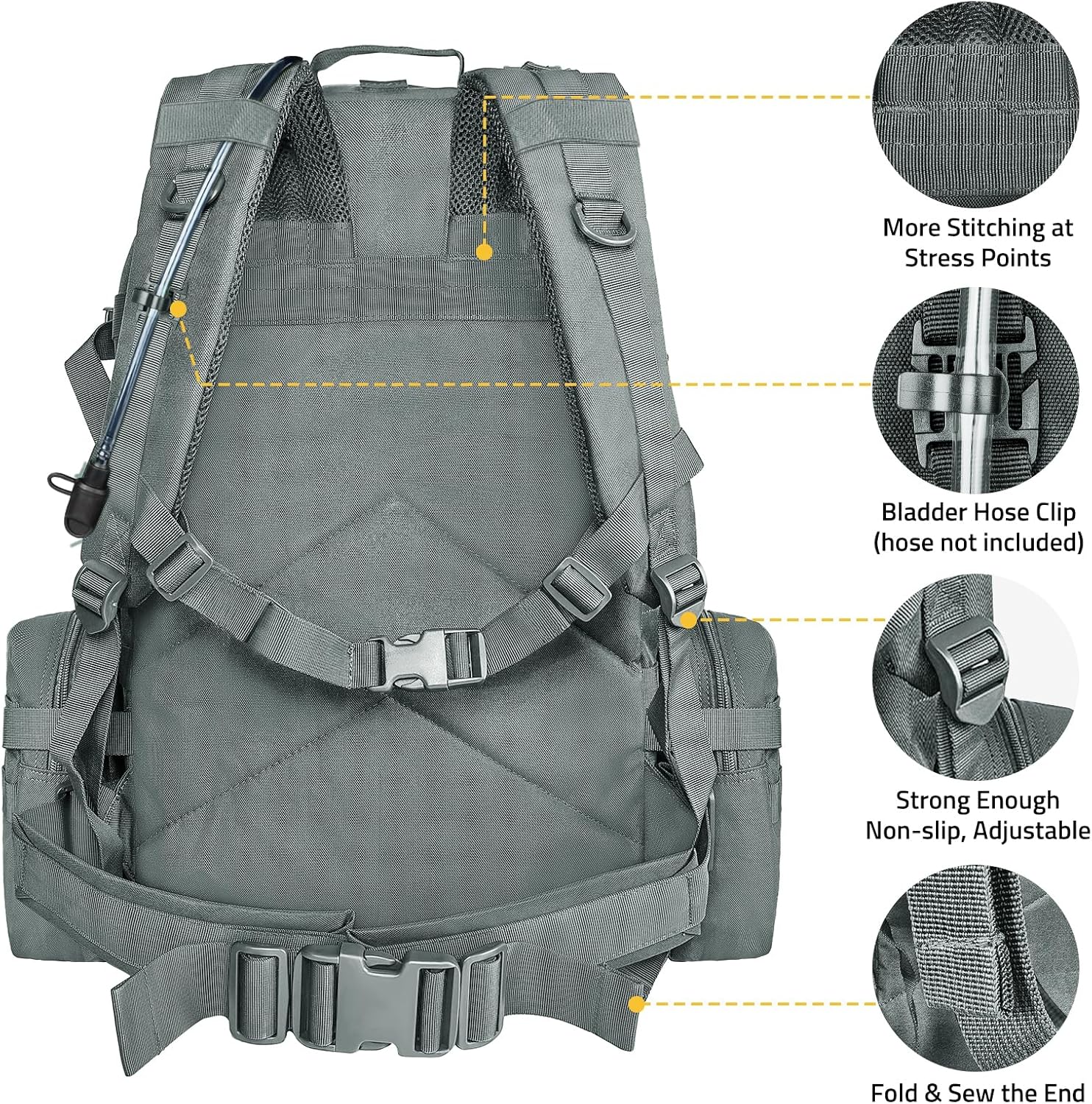 CVLIFE Tactical Backpack Military Army Rucksack 60L Large Assault Pack Detachable Molle Bag, Grey