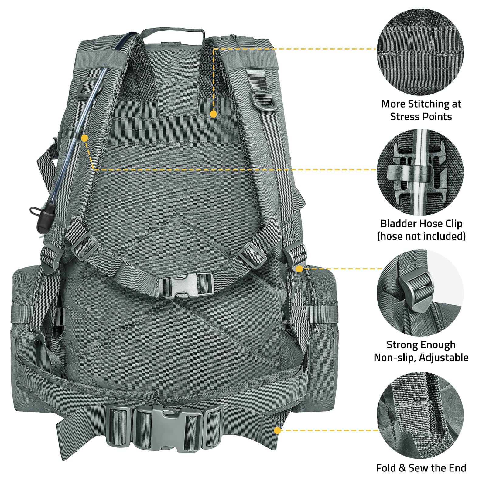 CVLIFE Tactical Backpack Military Army Rucksack 60L Large Assault Pack Detachable Molle Bag, Grey