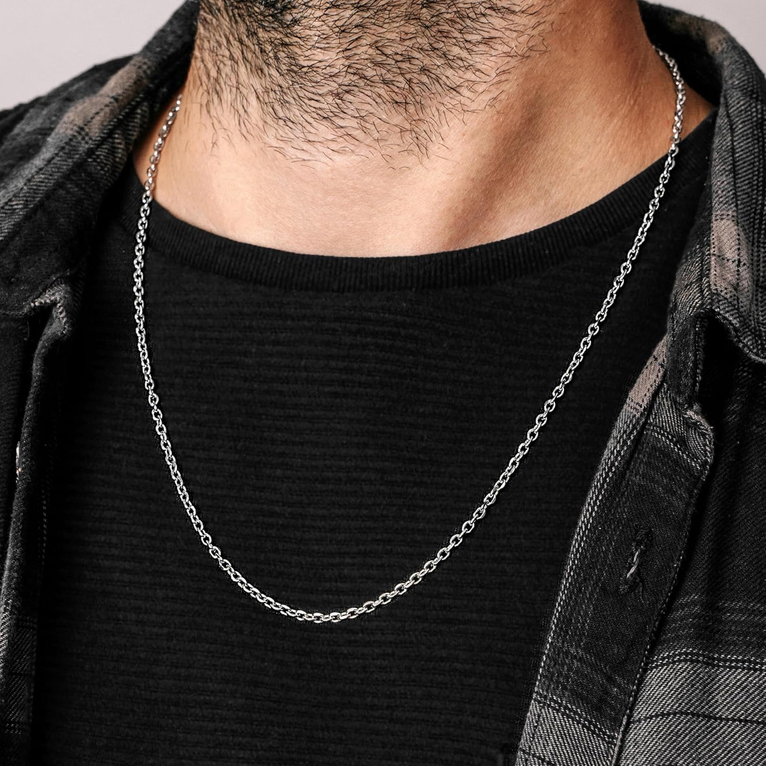 Silvadore Stainless Steel Cable Chain (3mm,36in) Long Sterling Silver Plated Cable Link Chain Necklace for Men Pendant - Belcher Rolo Dog Tag Real Solid Non-Tarnish Waterproof Jewelry Gift for Him - Image 3