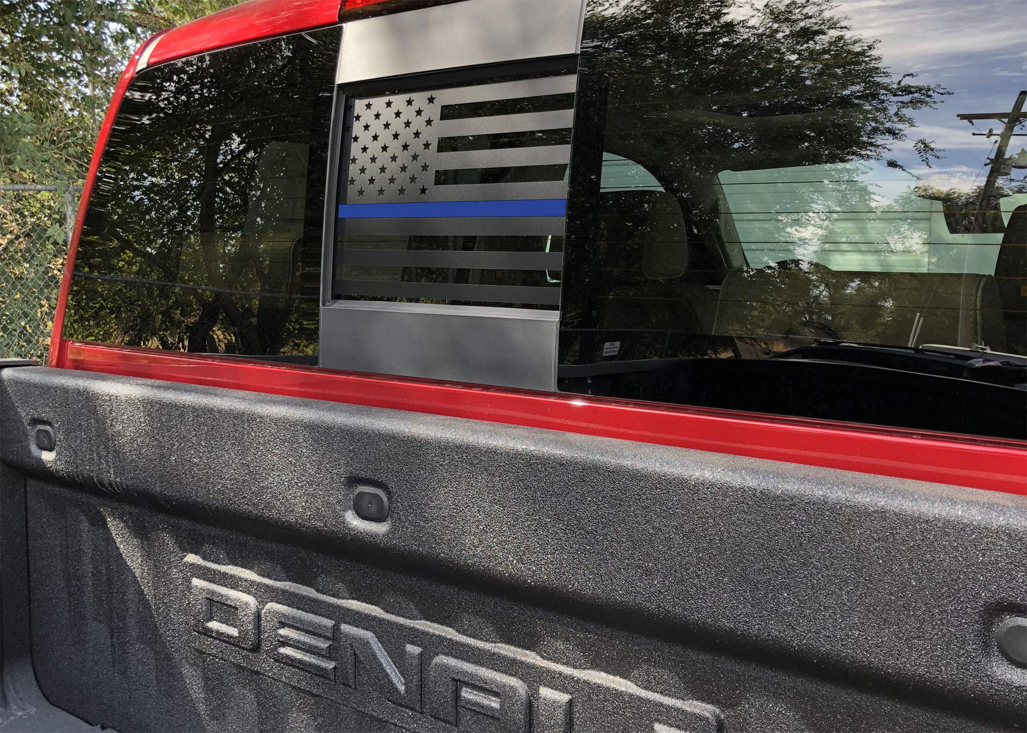 Elevated Auto Styling- Rear Middle Window American Flag Fits Chevy Silverado Sierra 2004-2018 (Thin Blue Line)