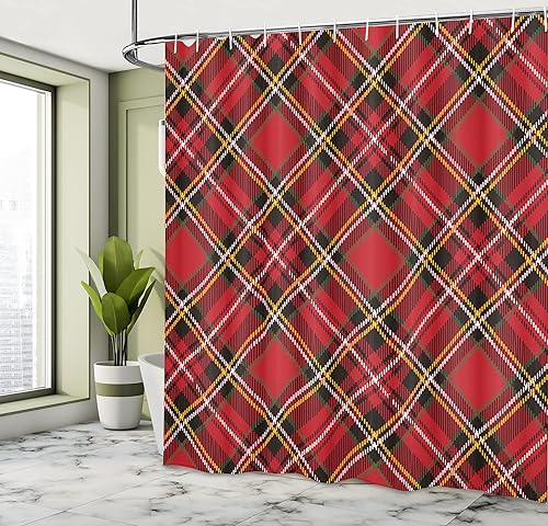 Miniatura 93 de Ambesonne Cortina de ducha de Navidad, estilo retro, palabras de deseos de Navidad con forma de árbol con adornos, juego de decoración de baño de