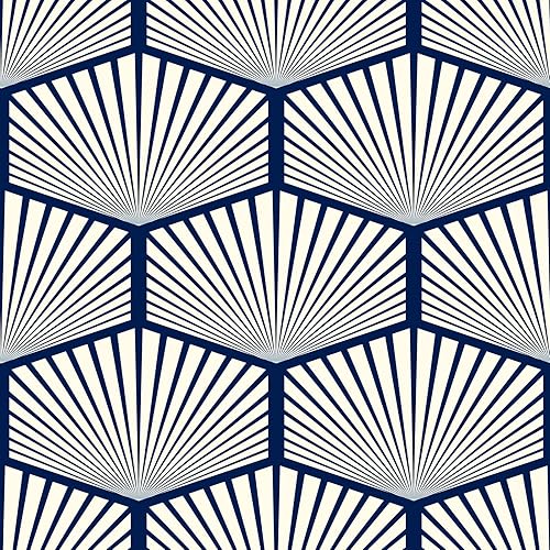 Papel tapiz geométrico azul moderno para despegar y pegar, papel de contacto adhesivo extraíble, 17.5 pulgadas x 10 pies, papel de pared Art Deco
