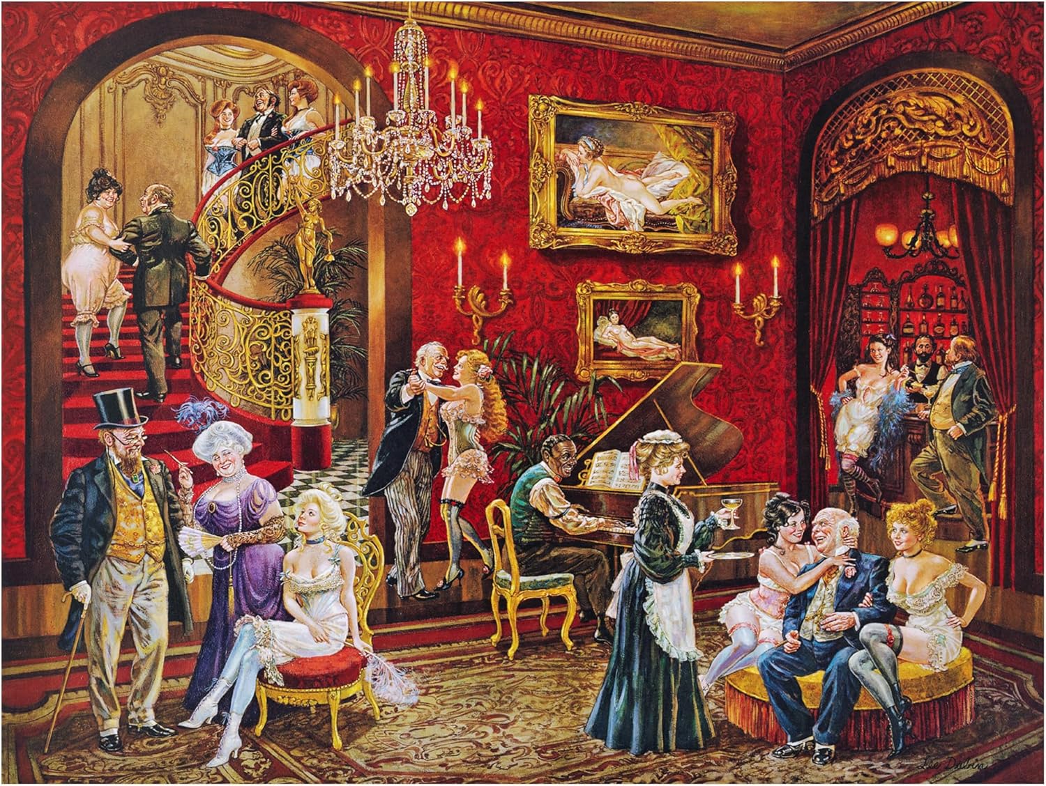 Wrapped Canvas Wall Art - Lee Dubin 'The Bordello' Wall Art for Living Room, Bedroom, or Office Décor - 14x19