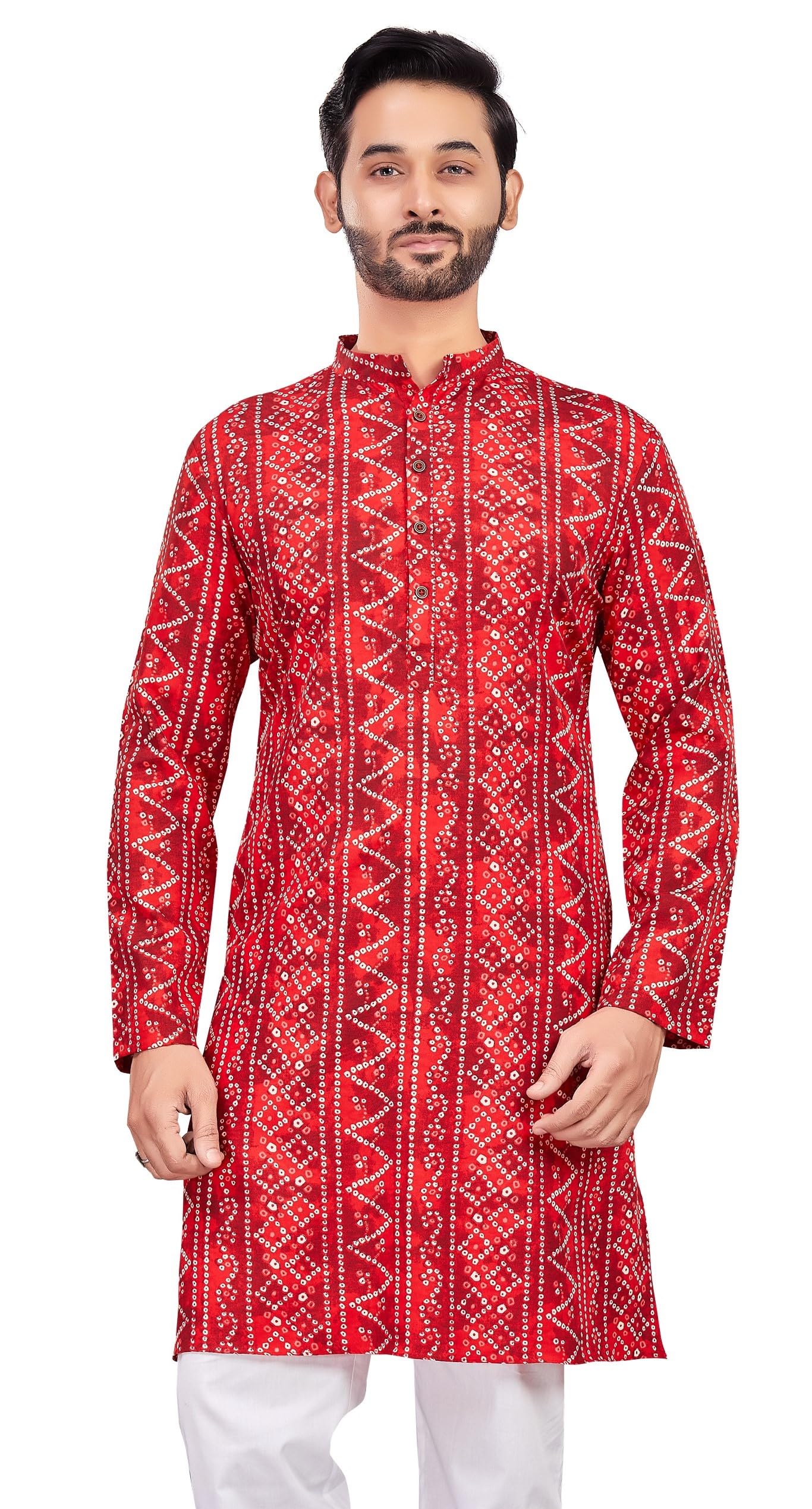 Men's Bandhni Print Knee Length Relax Fit Kurta