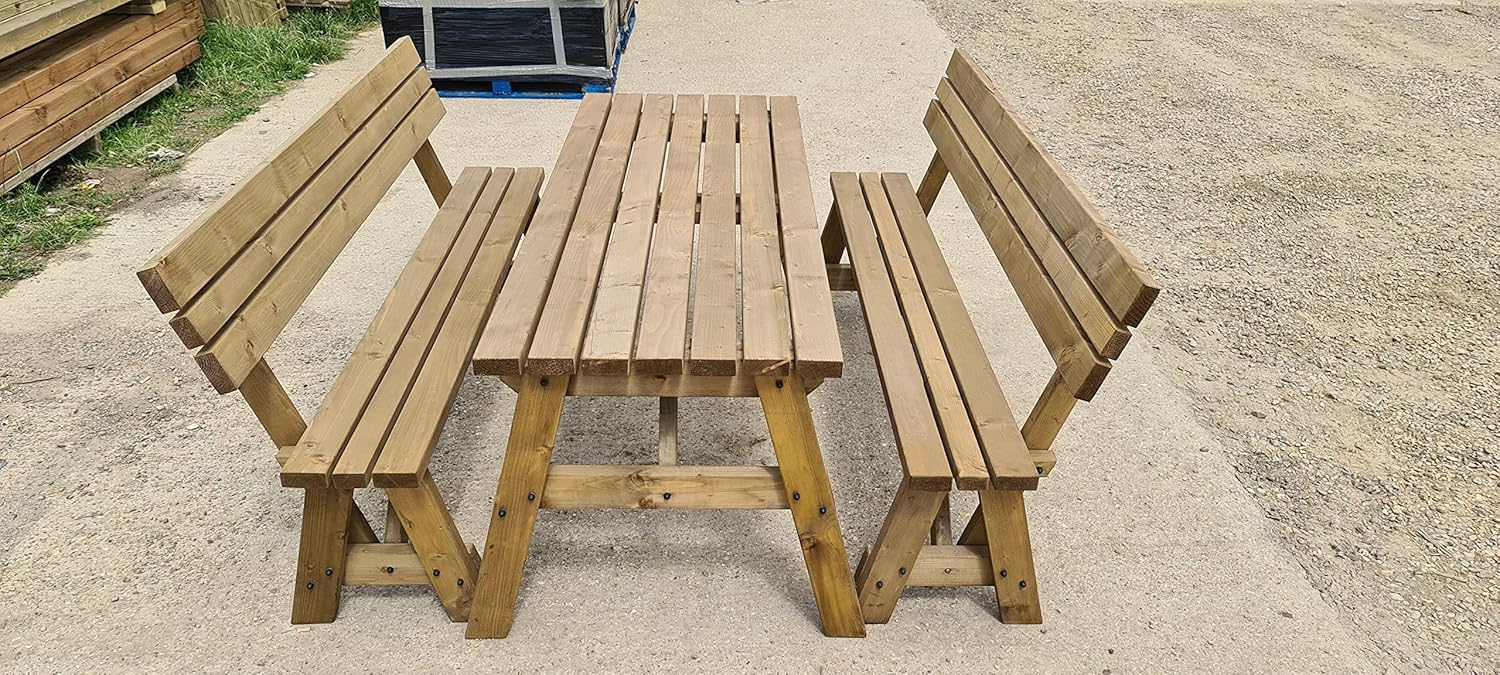 Buy Victoria Picnic Table and Benches Set With Back Rest, Wooden