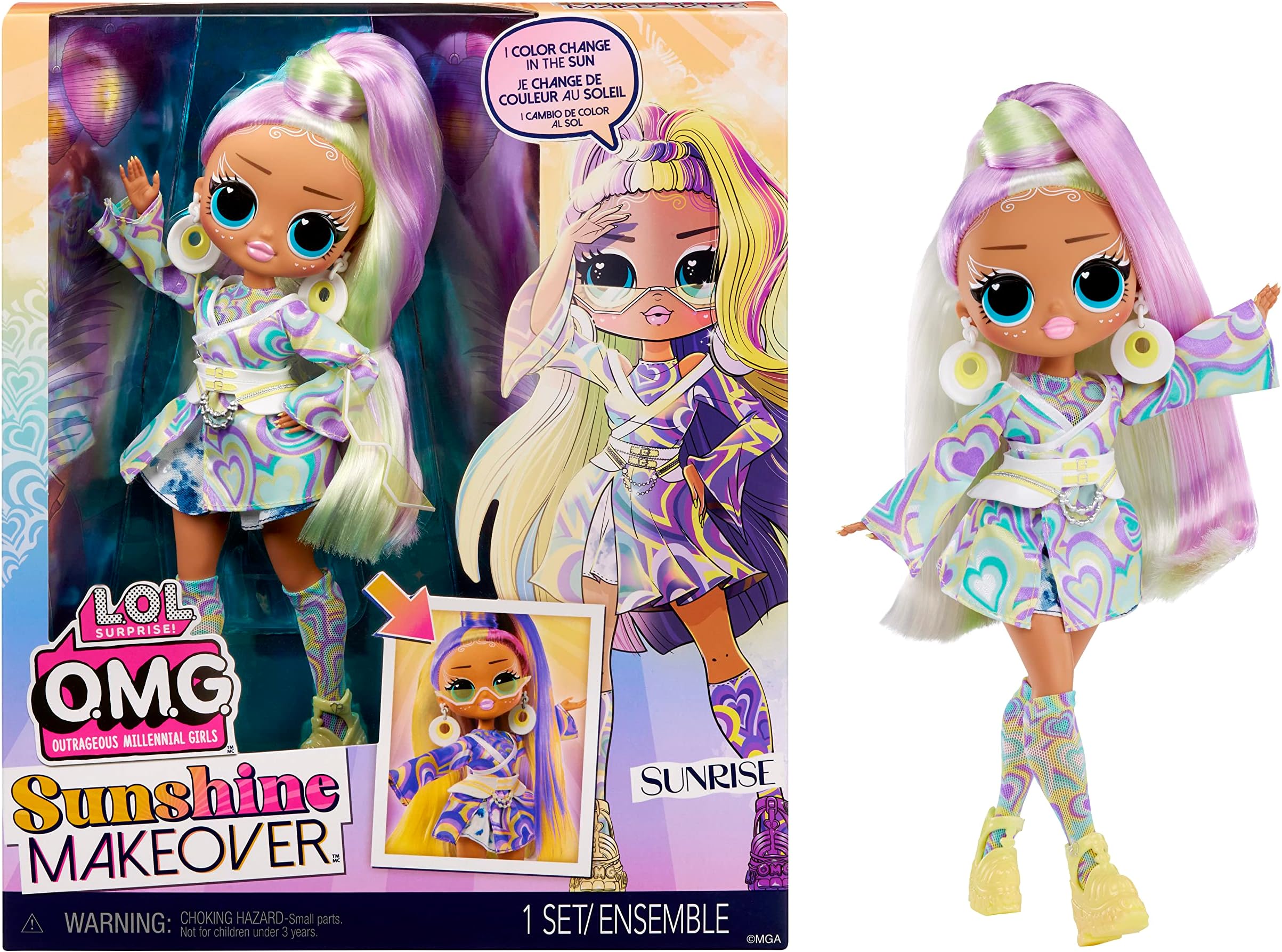L.O.L. Surprise! LOL Surprise OMG Sunshine Color Change Sunrise Fashion Doll with Color Changing Hair and Fashions and Multiple Surprises – Great Gift for Kids Ages 4+