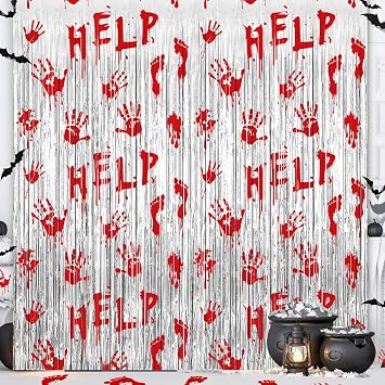 Halloween Party Decorations Scary Bloody Halloween Photo Backdrop Streamers, 2 Pack 3.3 x 6.6 FT Zombie Vampire Halloween Party Decor Foil Fringe Curtain Halloween Backdrops for Parties Indoor Outdoor