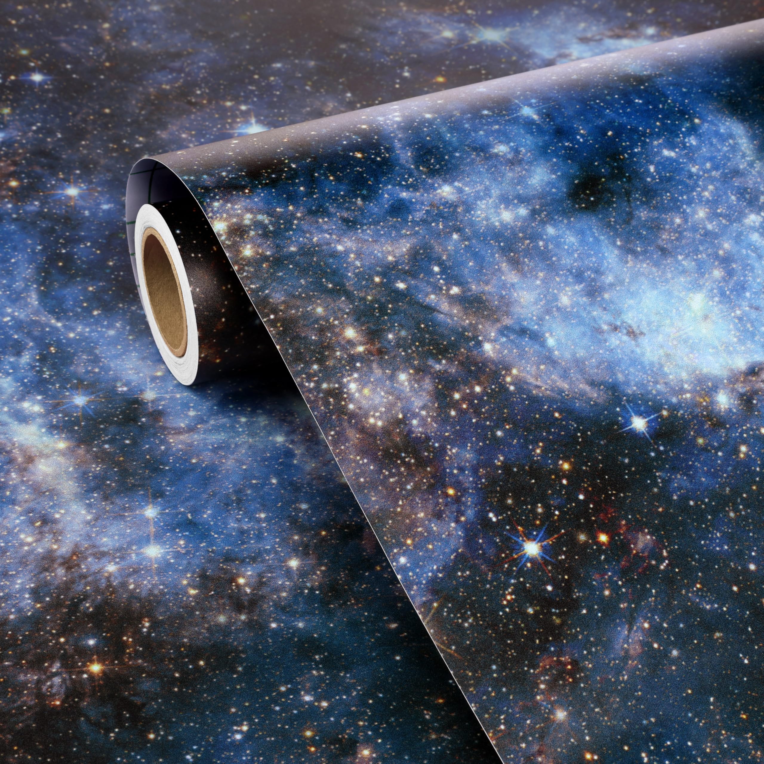 FunStick 44.5CMx9M Galaxy Self Adhesive Wallpaper Navy Blue Space Galaxy Stars Planets Wallpaper Kids Bedroom Ceiling Black Blue Vinyl Wrap for Furniture Cupboards Sticky Back Plastic Mystical Stars