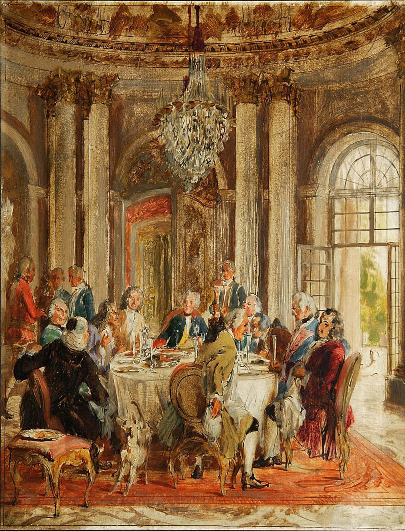 POSTERIIk Vintage Classic Picture Landscape Artwork The Round Table of Frederick II at Sanssouci sketch by Adolph Menzel Portrait Canvas Painting for Office Home Decor 60x90cm