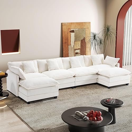 149.2" Modular Sectional Sofa,U Shaped Couch for Living Room,Modern Deep Seat Sofa 3 Seater Chenille Fabric Comfy Cloud Couches with Throw Pillows & Movable Ottoman