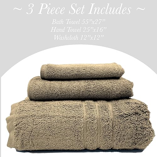 Miniatura 3 de Juego de toallas de 3 piezas, 1 toalla de baño, 1 toalla de mano, 1 toallita, algodón egipcio, resistente a la decoloración, secado rápido, ultra