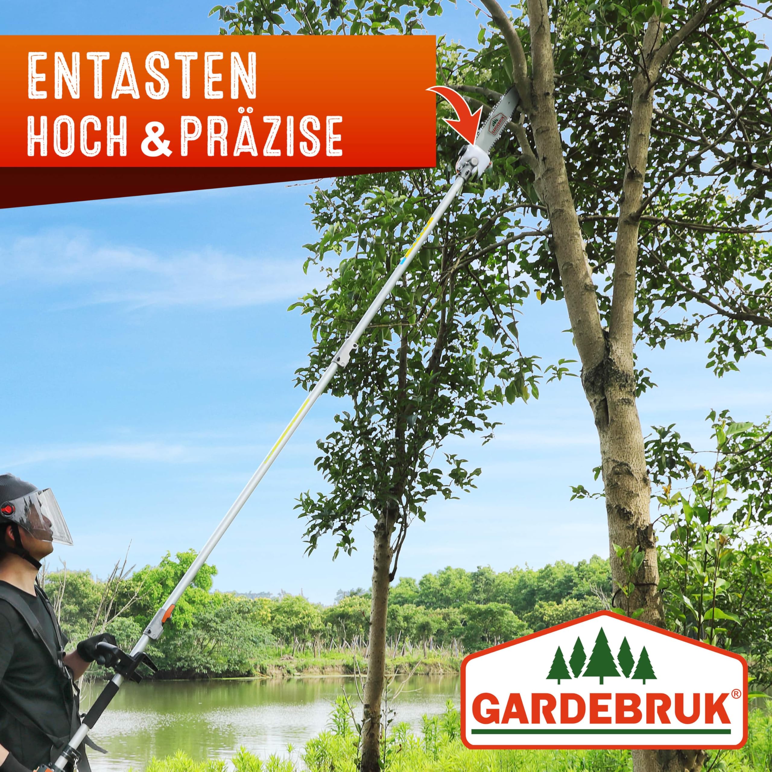 GARDEBRUK® Benzin Motorsense Freischneider 5 in 1 Heckenschere Rasentrimmer Hochentaster 2 PS Tragegurt verstellbar 1m Verlängerung