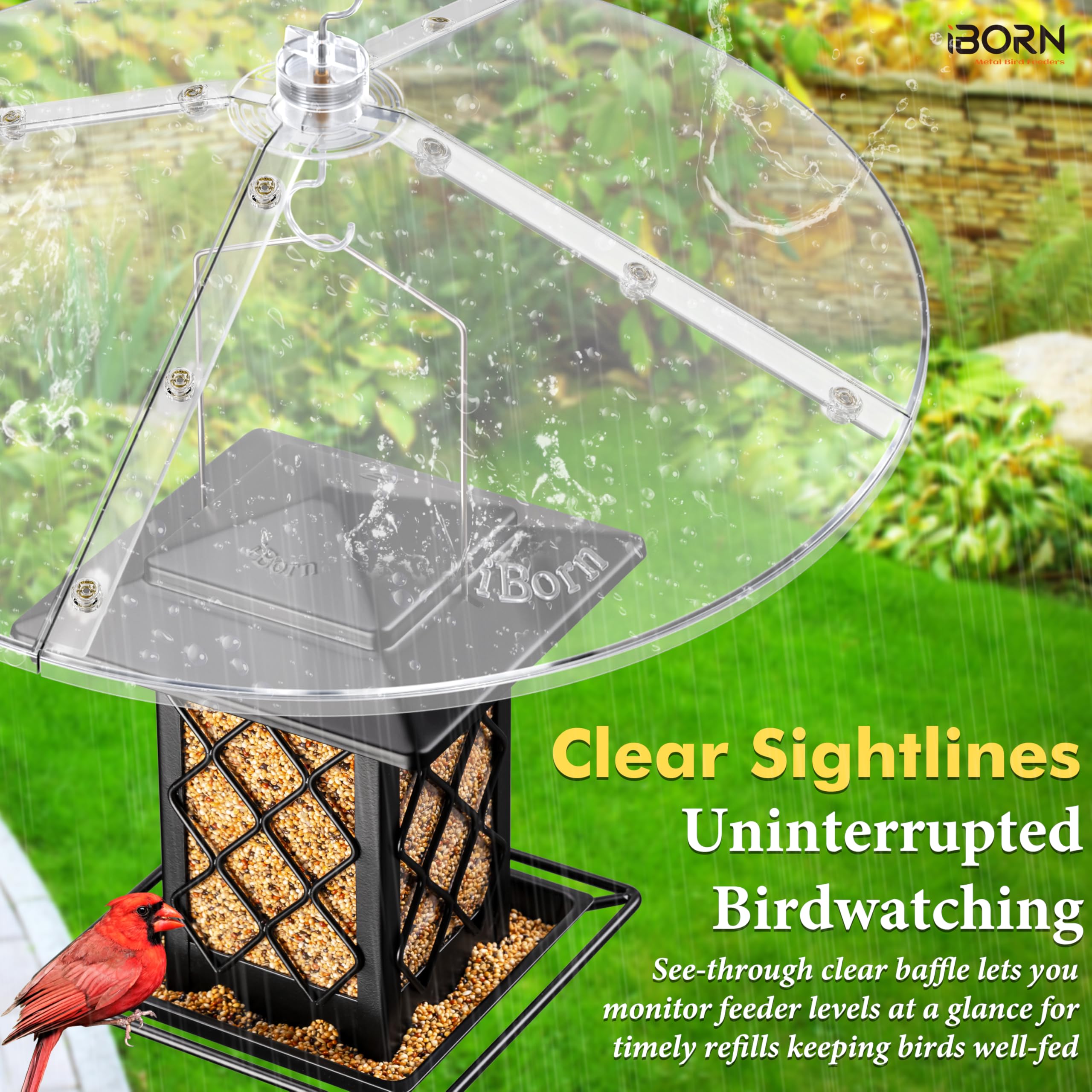 iBorn Baffles per mangiatoie per uccelli, 49,5 cm, grande protezione per scoiattoli, protezione completa per mangiatoie per colibrì per esterni, PC a prova di masticazione, confezione da 1