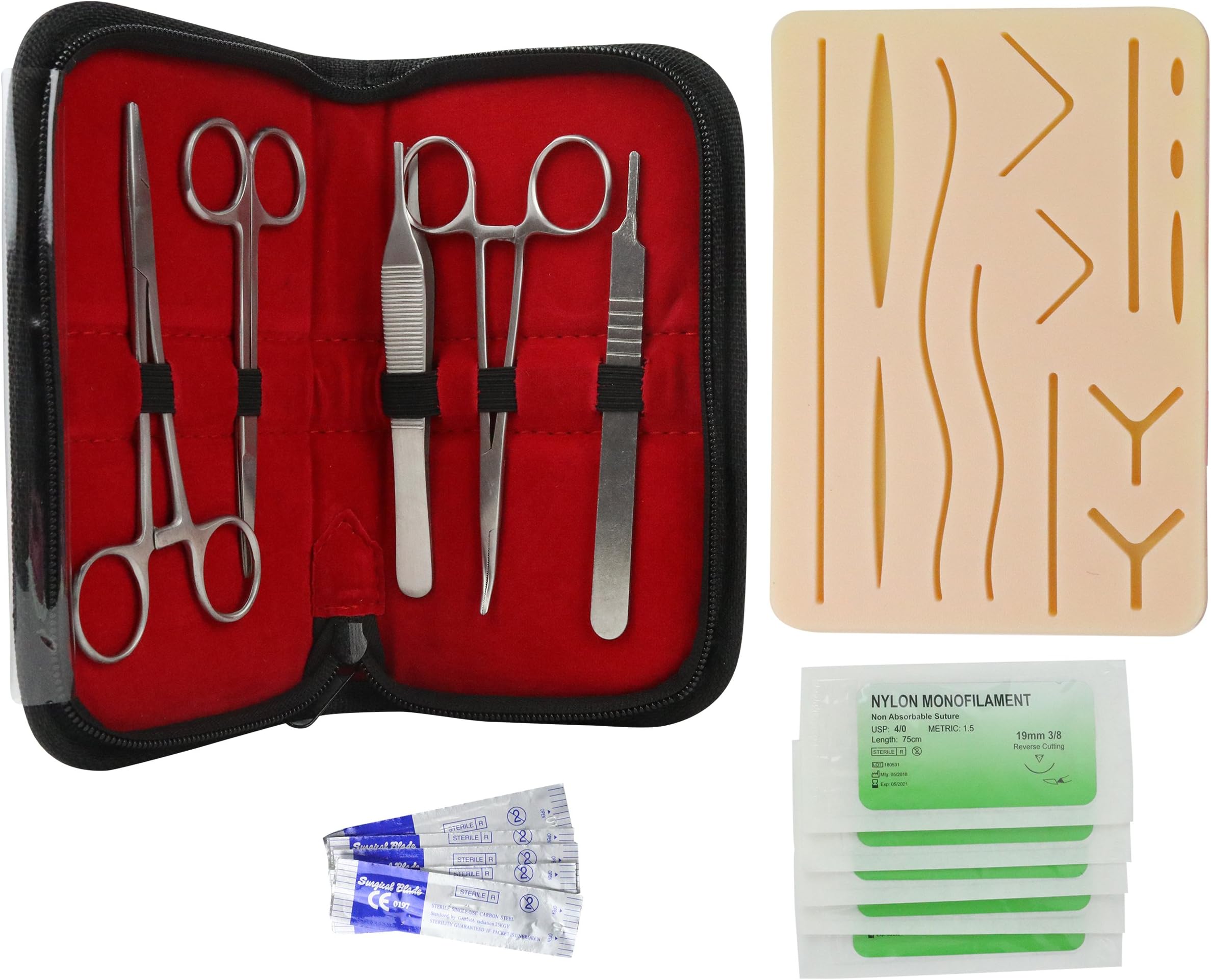 Complete Suture Practice Kit, Suturing Training for Veterinarian, Nurse, EMT | Silicone Wound Pad, Scalpels, Needles, Thread, Forceps, Scissors, More
