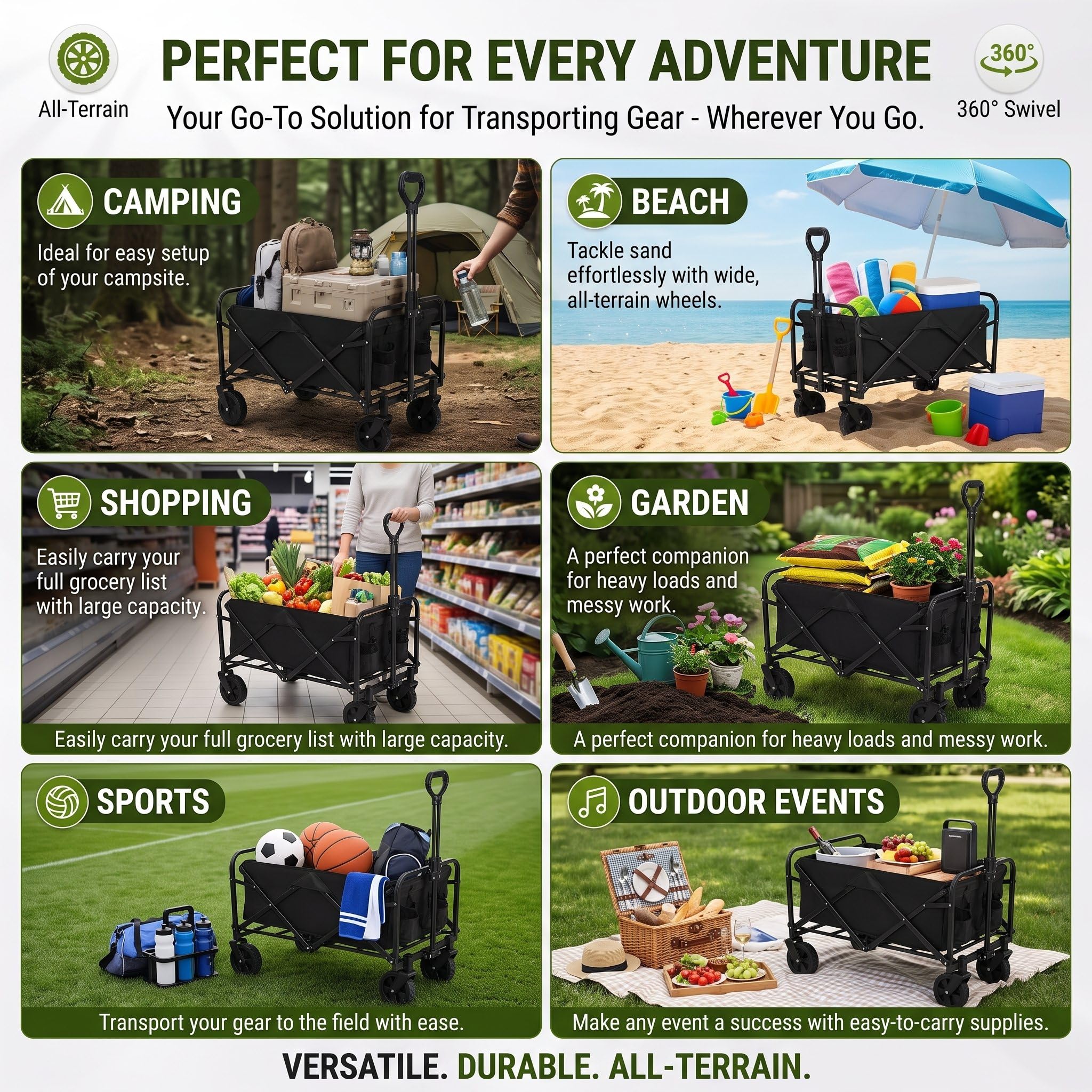 Carro Plegable de Playa y Camping 74x48x47cm, 150KG