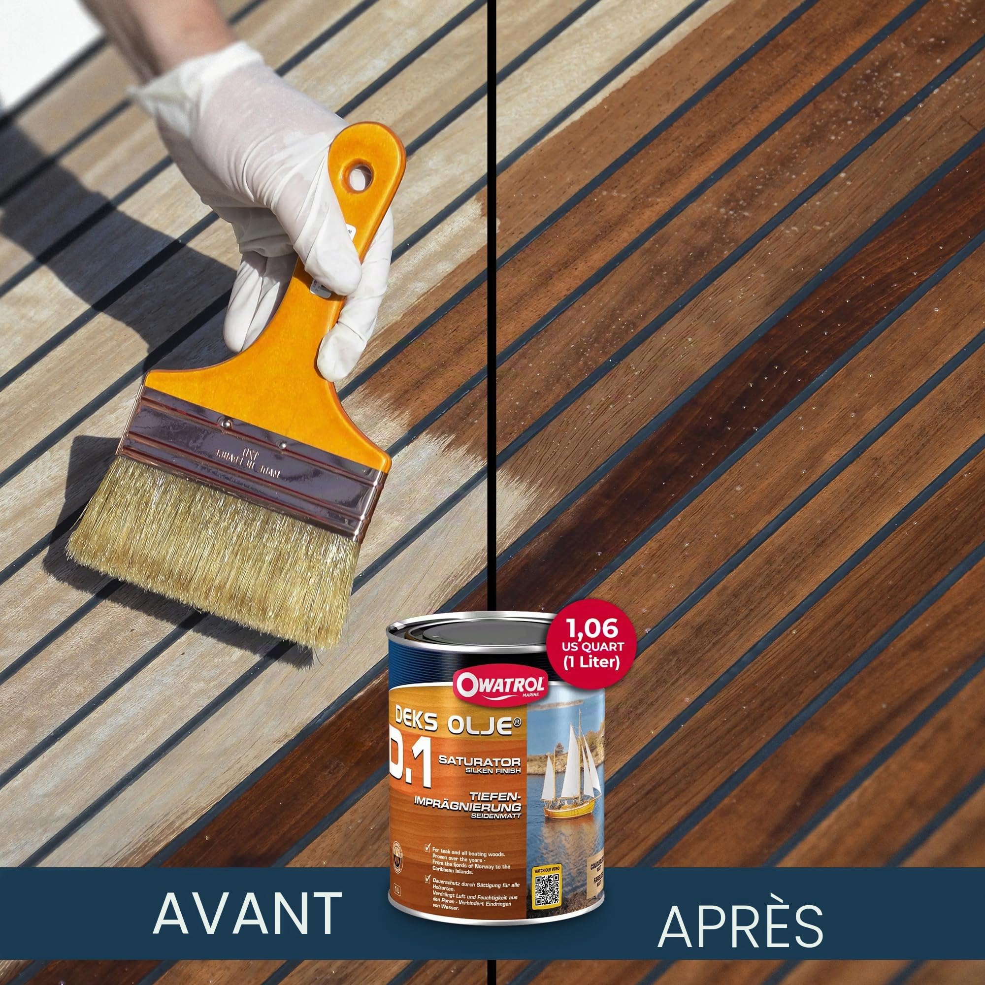 OWATROL DEKS OLJE D.1 Saturateur Bois Extérieur Teck Ipé Acajou 1L