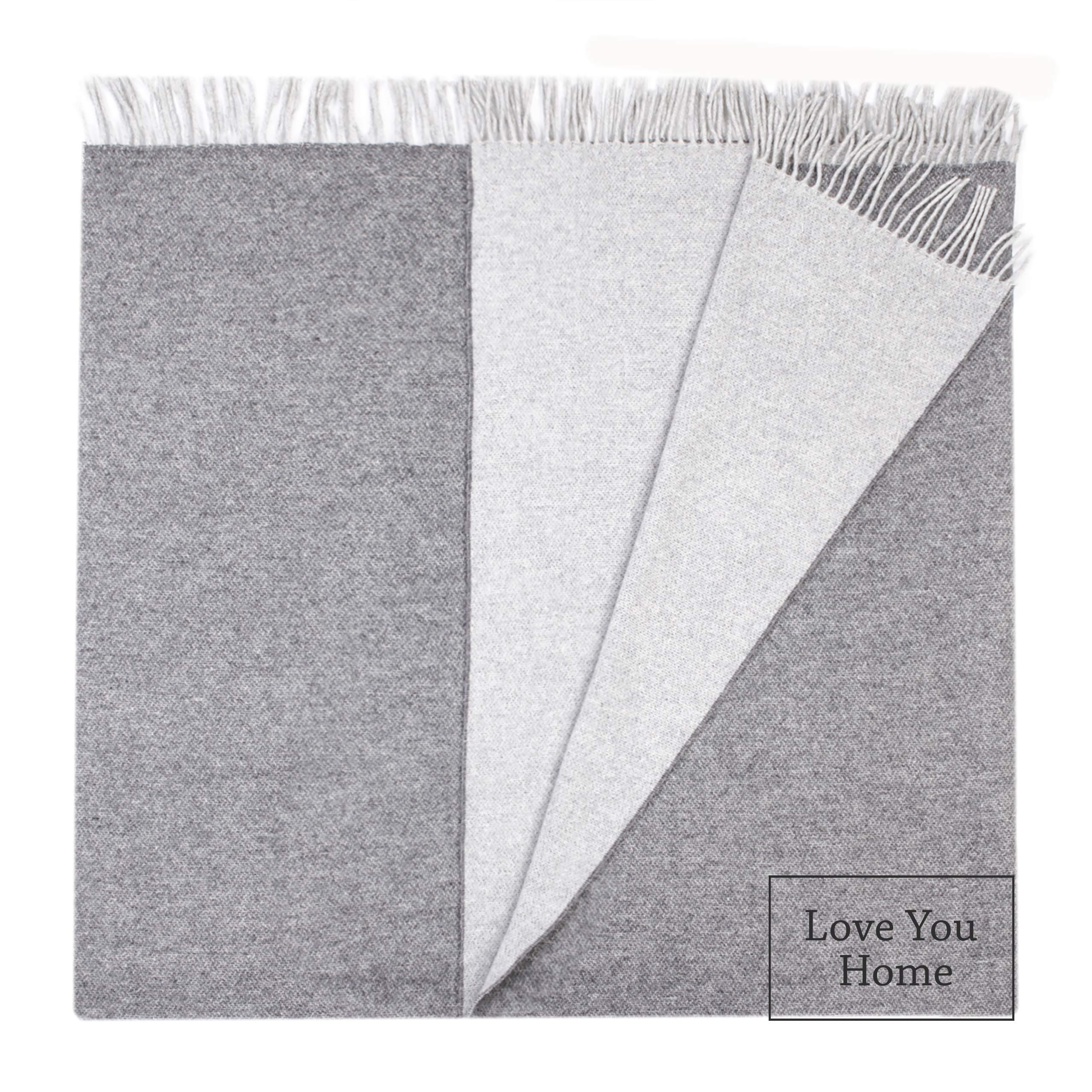 LYHome Merino Decke - Kuscheldecke Tagesdecke Sofa Wolldecke, Blanket Überwurfdecke Sofadecke Wohndecke, Flauschige Couchdecke Merinodecke, Flauschig Warm Plaid 140x200 cm Grau - Hellgrau Doppelseitig