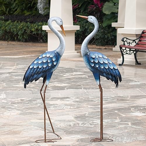 Miniatura 6 de Kircust Estatuas de garza azul para exteriores, esculturas de grúa de jardín de metal, arte de patio de pájaros, tamaño grande, 47-48 pulgadas
