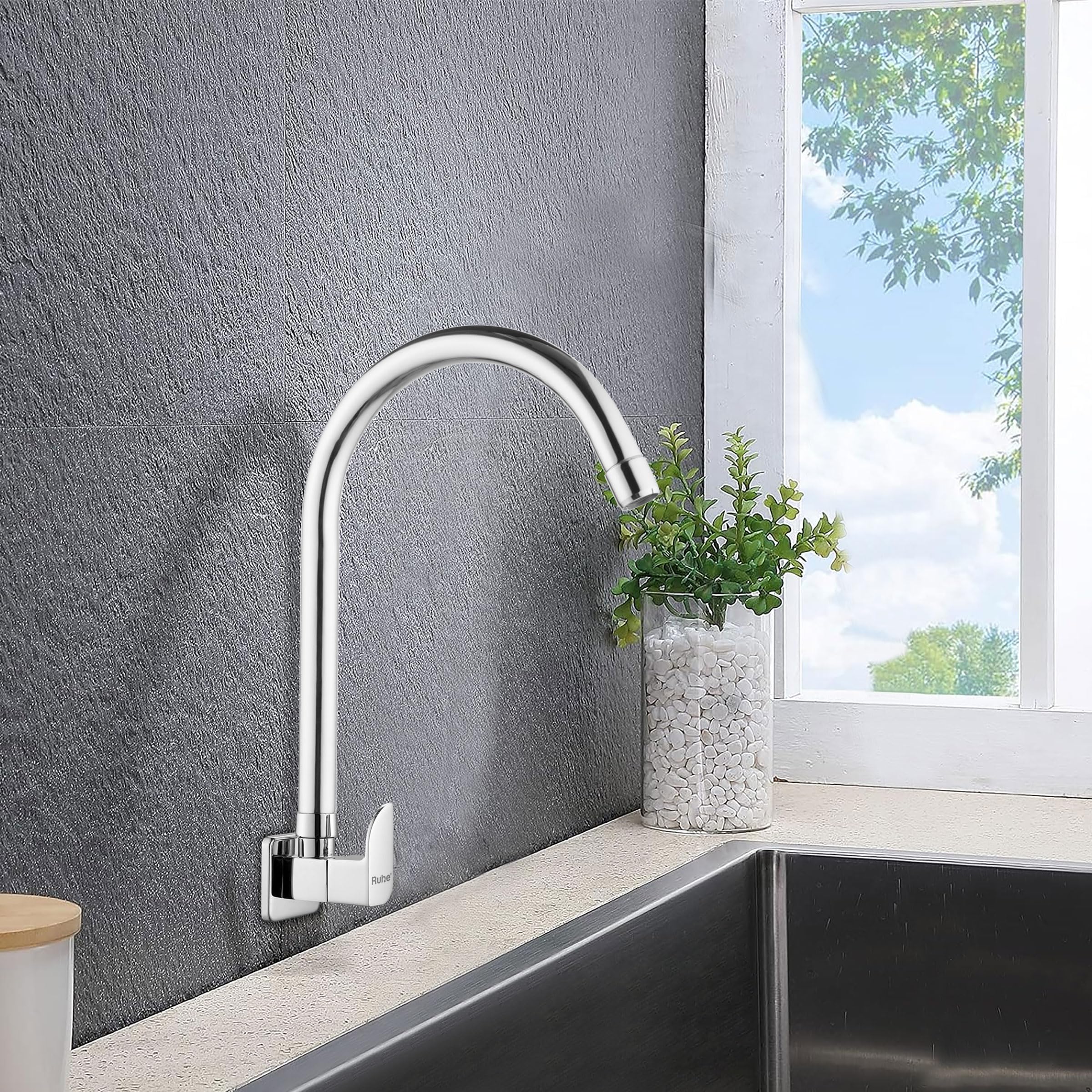 Ruhe® Pristine Sink Cock with Flexible Swivel Spout Faucet/Tap, 20 inch Wall Mount with Chrome Finish for Kitchen Sinks Faucet/Tap with Chrome Finish-image-32