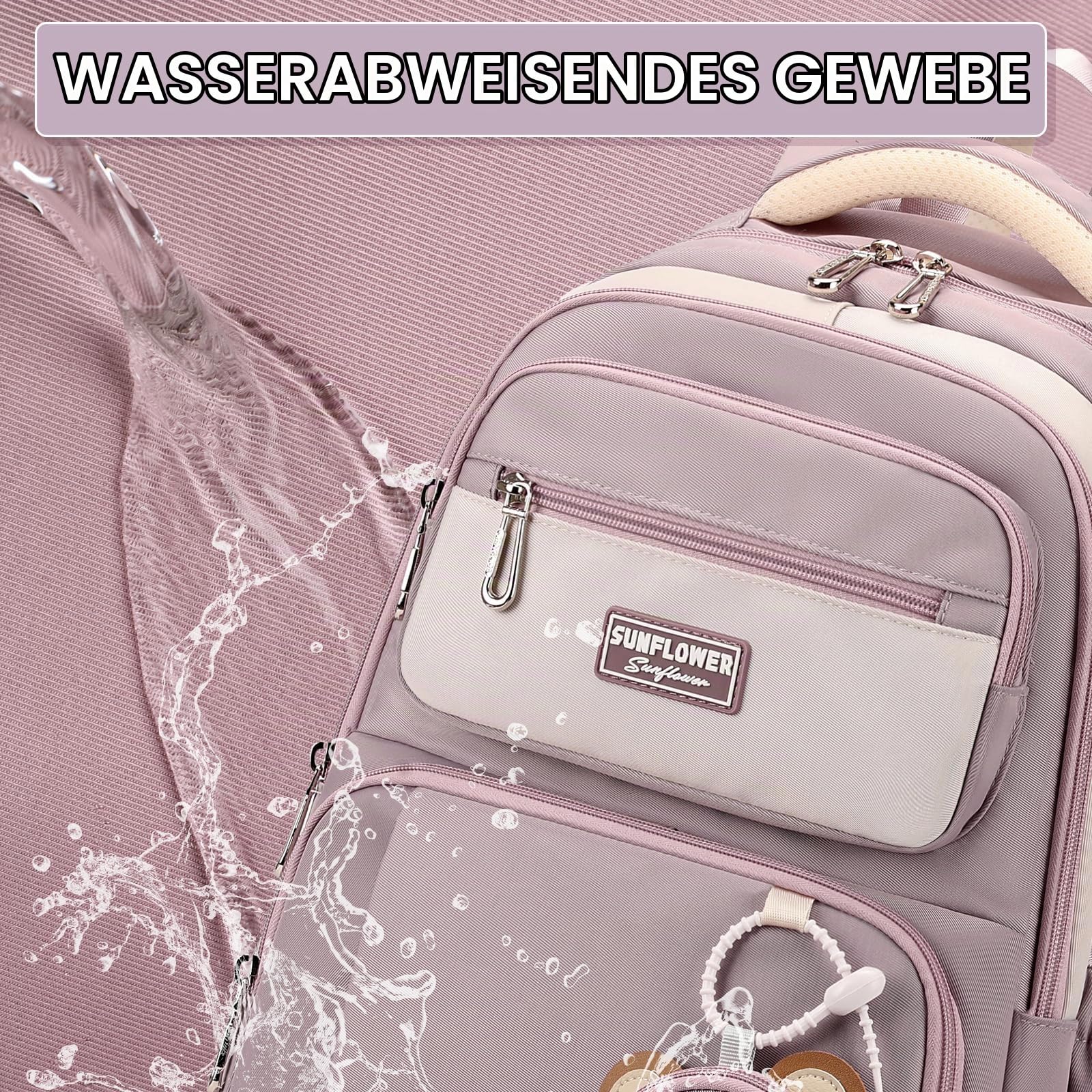 Amythe Schulrucksack Teenager Rucksack Mädchen, Schulranzen für 3.-5. Klasse, 40L Großer Kinderrucksack mit Niedlicher Münzgeldbeutel für 9-18 Jahre, Lässiger Daypack mit Trolleyband -Lila