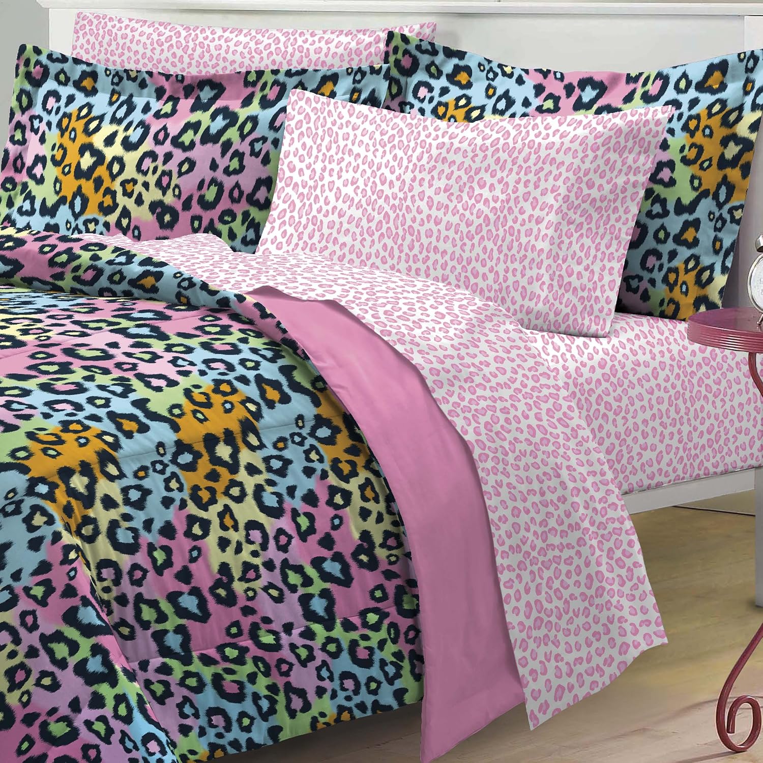 My Room Neon Leopard Ultra Soft Microfiber Girls Comforter Set, Multi-Colored, Queen