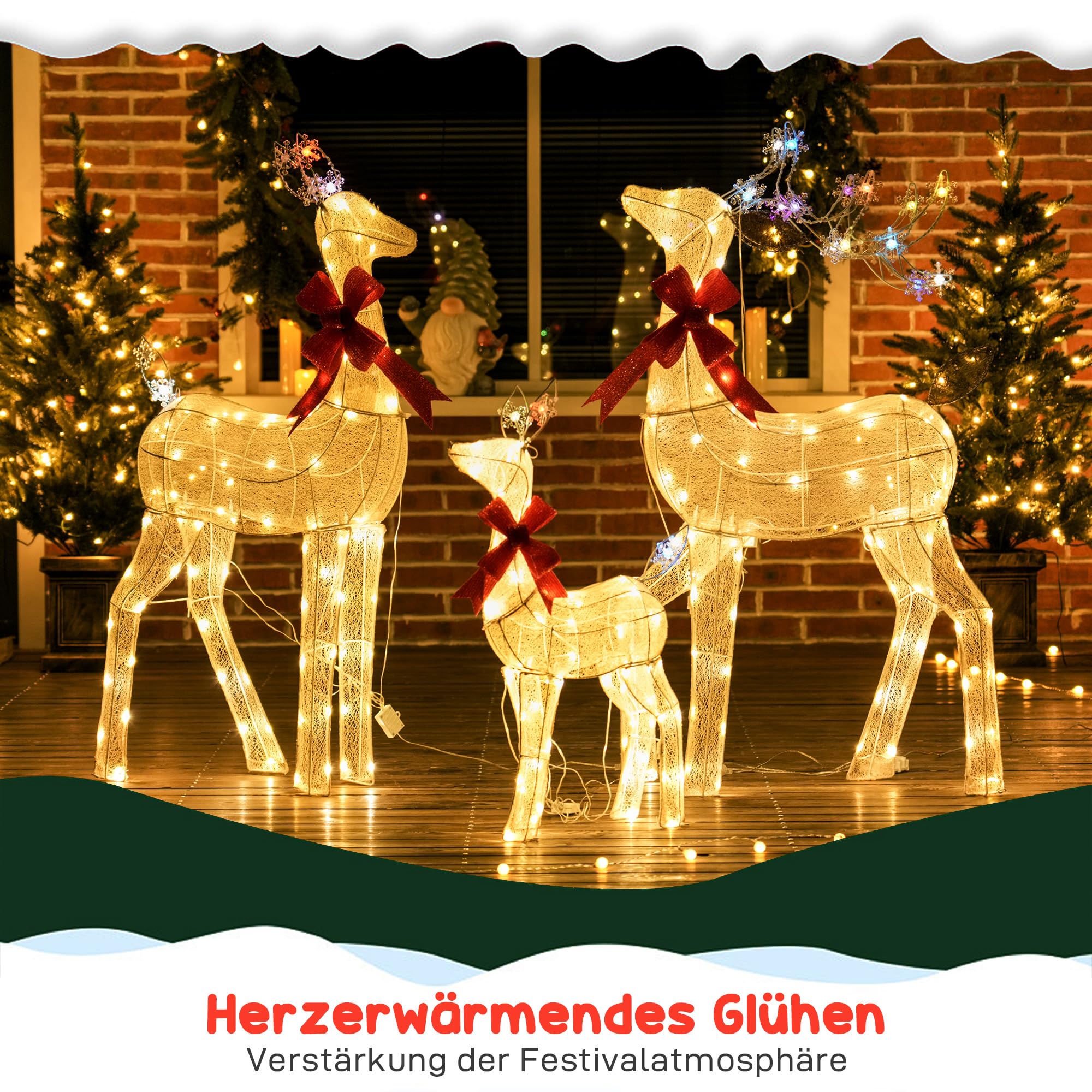 Outsunny LED Rentier Familie Weihnachtsdeko 242 RGB- und Warmweißen LEDs | Weihnachtsbeleuchtung, Weihnachtsdekoration, Weihnachtsfigur, für Außen & Innen