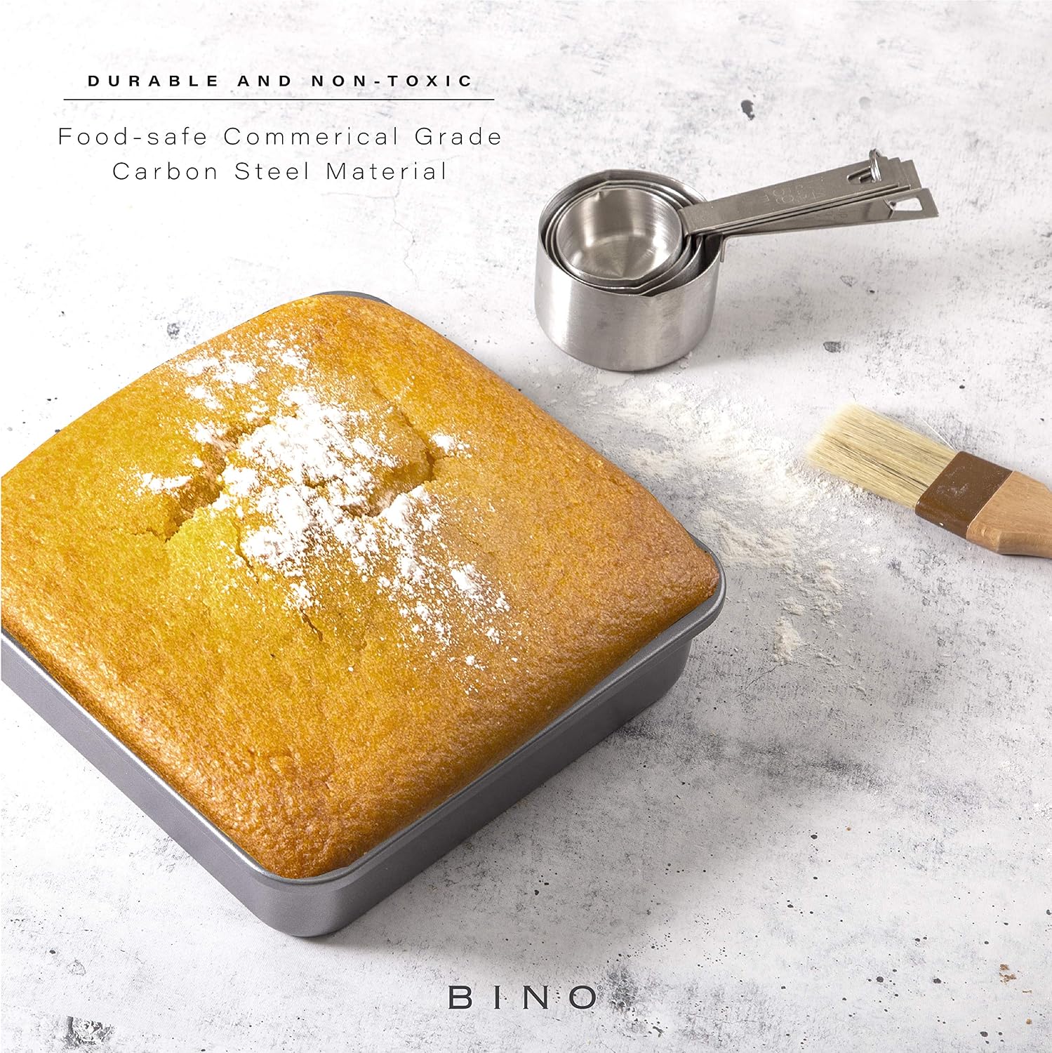 BINO Bakeware Nonstick Square Baking Pan, 9 Inch - Gunmetal | Premium Quality Textured Cake Pan with Even-Flow Technology | Dishwasher Safe | Non-Toxic