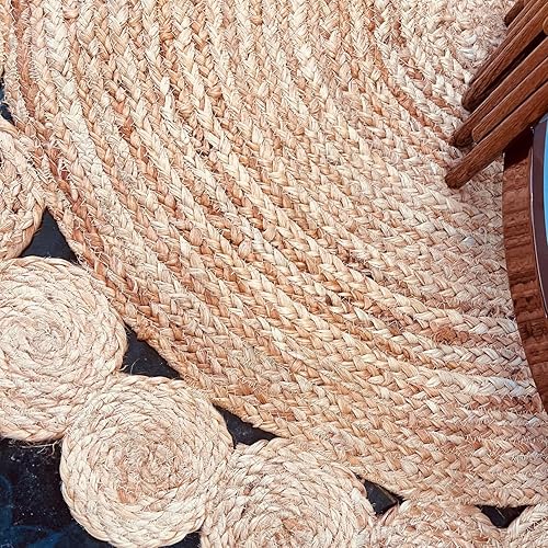 Miniatura 8 de MDS - Paquete de 1 alfombra tejida a mano de yute  4 pies redondos  natural reversible para decoración del hogar, sala de estar, cocina, entrada,