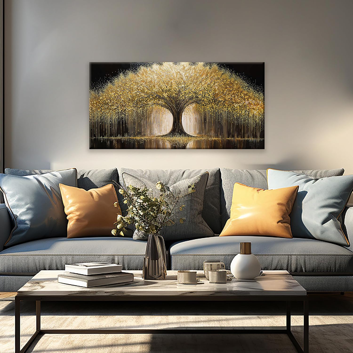 Golden Tree Of Life Wall Art Decor Modern Art Wall Decor Ready To Hang Artwork Canvas Wall Art For Bedroom Living Room Bathroom Office Kitchen Canvas Prints 20x40 Inch - Image 3