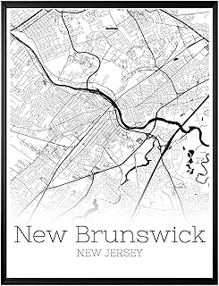 GroovyGrove New Brunswick New Jersey Map Poster Wall Art, United States City Map Wall Art Prints, Modern Black and White Map Wall Art Decor for Home Office, Bedroom, Living Room (Unframed)