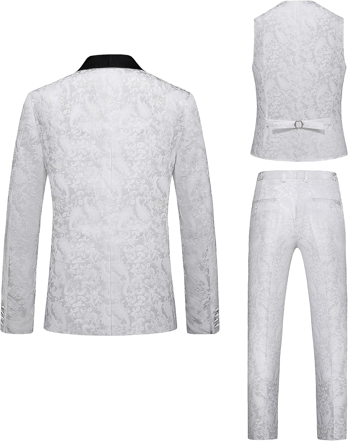 UNINUKOO Mens Suits Slim Fit 3 Piece Jacquard Suit 1 Button Shawl Collar Wedding Formal Tuxedo for Men - Image 5