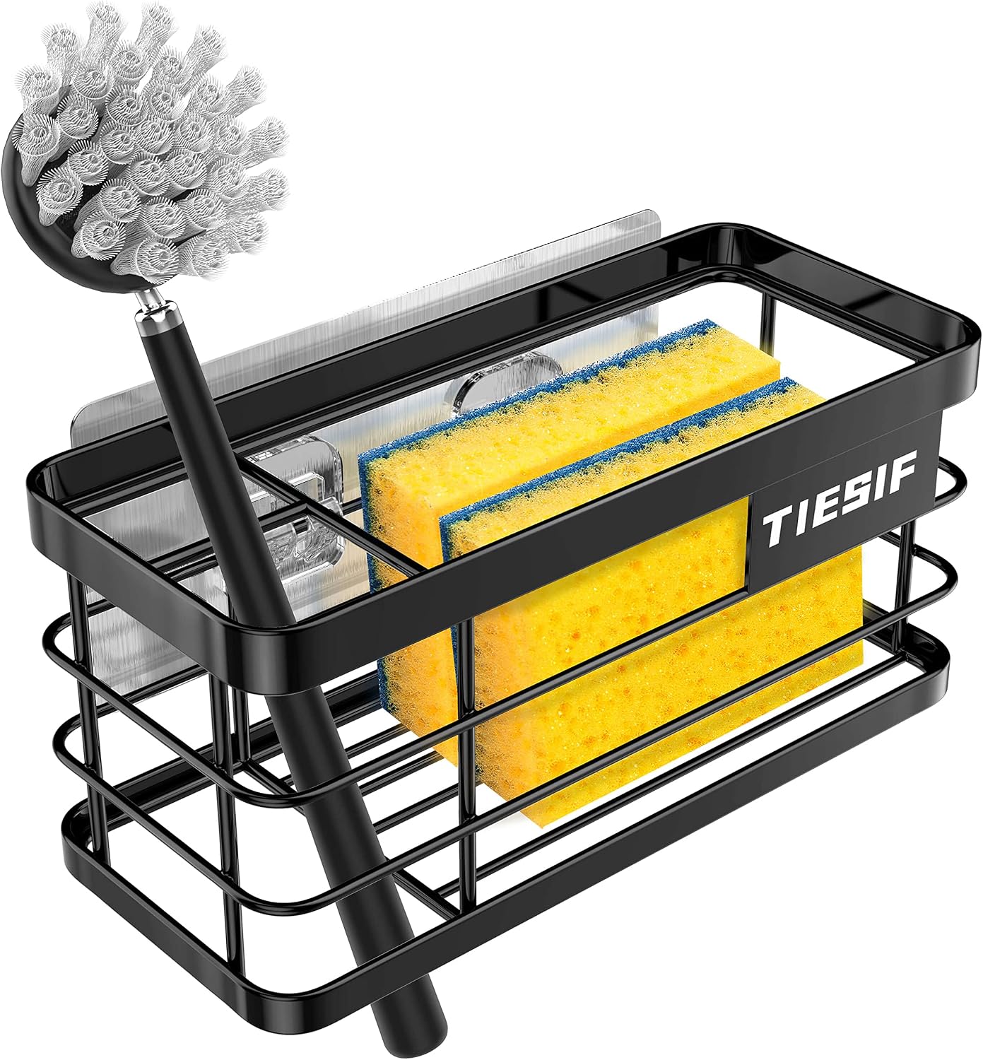 Sponge Holder for Kitchen Sink Caddy 2 in 1 Sink Organizers Stainless Steel 6.8" x 3" x 3.1" No Drilling with Adhesives
