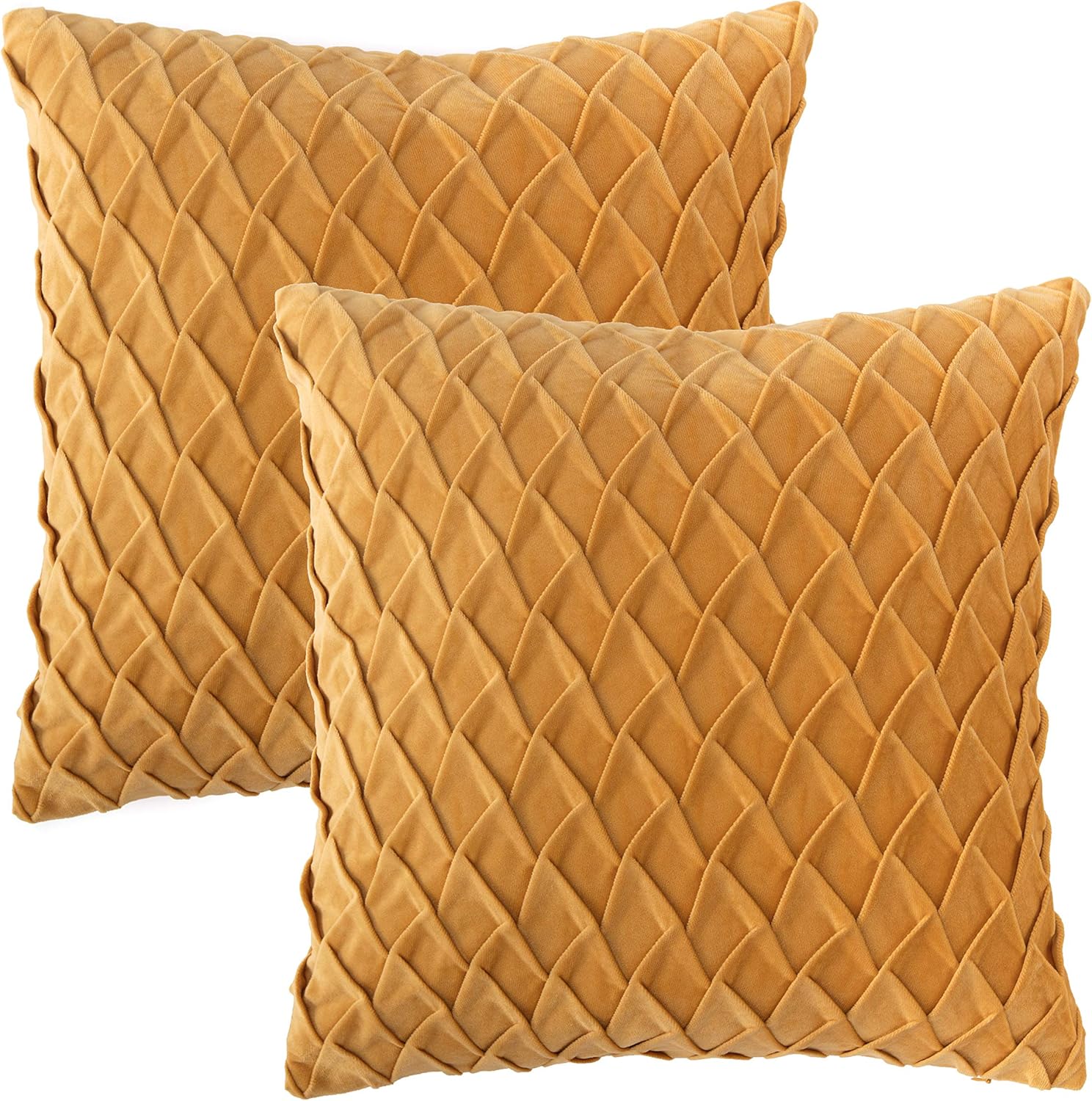 Chanasya Premium Gem Textured Velvet Throw Pillow Cover - Plush Cover for Back Support Pillow - 2-Piece Set - 18" x 18” - Golden