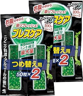【まとめ買い】ブレスケア 水で飲む息清涼カプセル 詰め替え用 ストロングミント 100粒×2個(200粒)