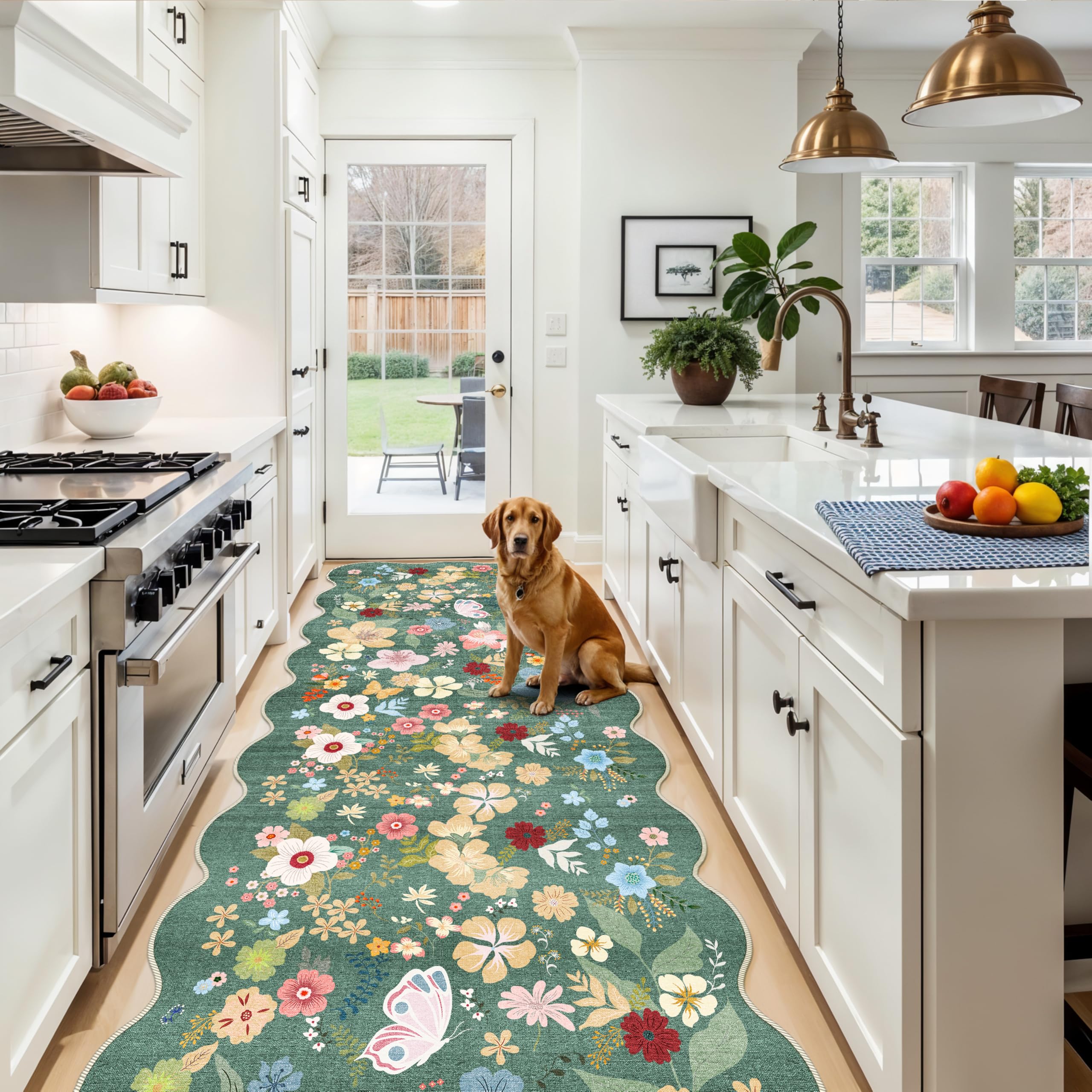 HUGEAR 2x8 Runner Rug Hallway Vintage Black Machine Washable Retro Floral Low Pile - View #2