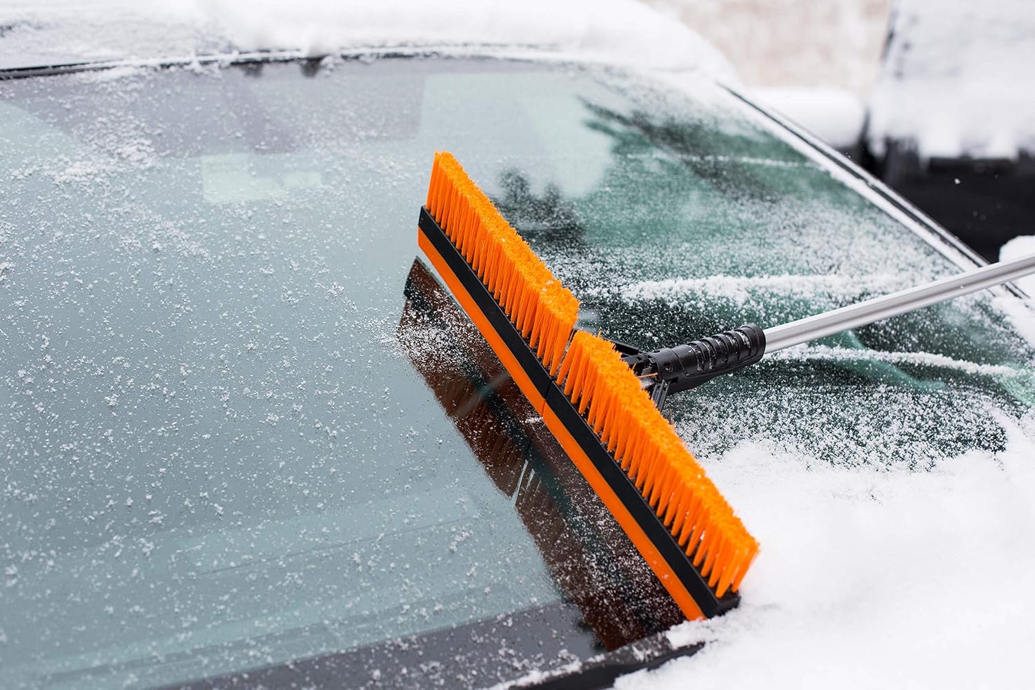 Snow MOOver 46" Extendable Snow Brush with Detachable Ice Scraper for Car | Extra Wide 18" Squeegee & Bristle Head Broom | Size: Truck, Car, & SUV | Lightweight Aluminum Body with Ergonomic Grip