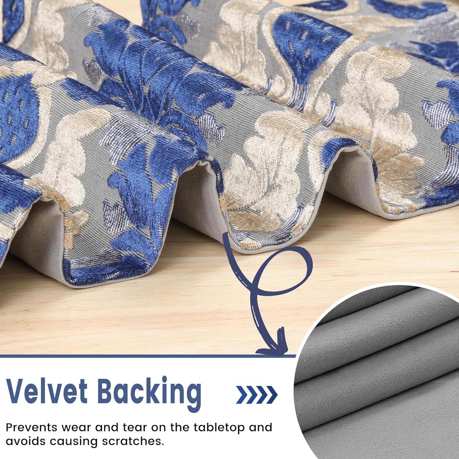 Blue Table Runner Floral Jacquard Bedside Table Runner with Multi-Tassels for Living Room Kitchen Festive