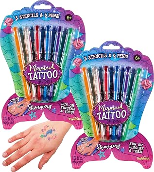 Toysmith Mermaid Tattoo Gel Pens with Stencils Bundle - 2 Pack