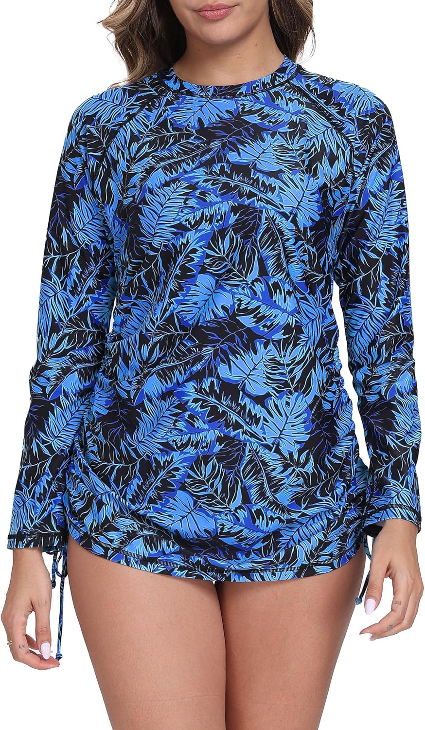 Halcurt Women's Long Sleeve Rash Guard Swim Shirt with Tie Drawstring UPF 50+ Sun Protection Swimsuit Top