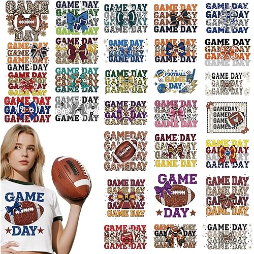Football DTF Transfers Ready to Press - 30 PCS Game Day Iron on Transfers for T-Shirts, Coquettte Bow Heat Decals Stickers for Clothing Hat Pillow Covers DIY Crafts Decor