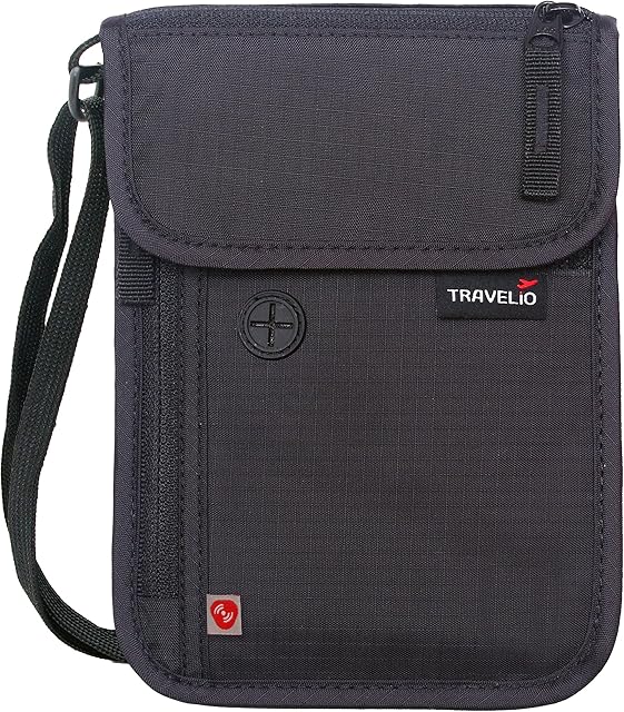 TRAVELiO Passport Holder Men & Women RFID Blocking Hidden Travel Neck Wallet Stash Pouch (Black)