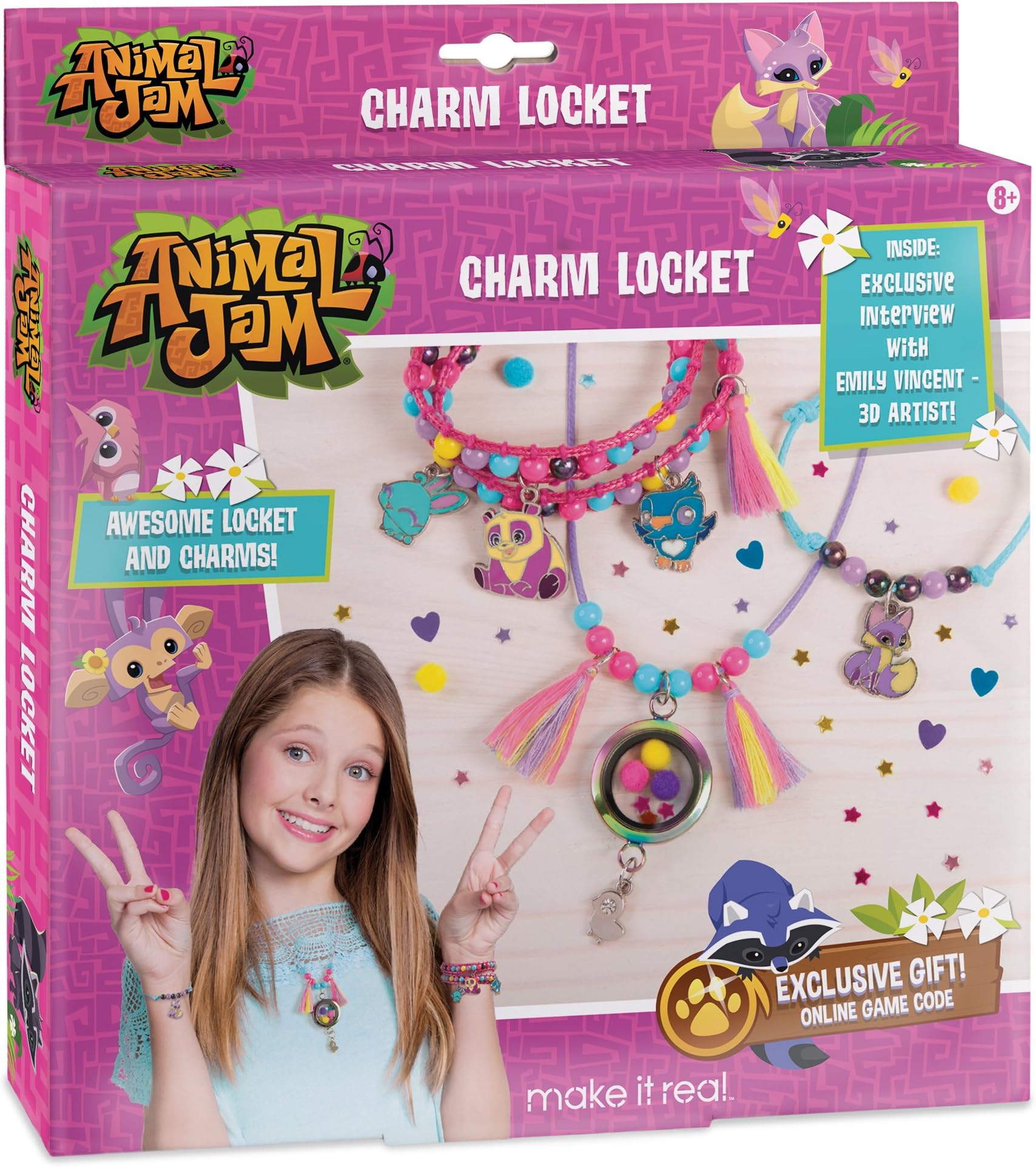 Make It Real - Animal Jam DIY Jewelry Making Kit: Locket & Charms. Design & Craft Animal Jam Floating Charm Locket Necklace & Bracelets. Ages 6+