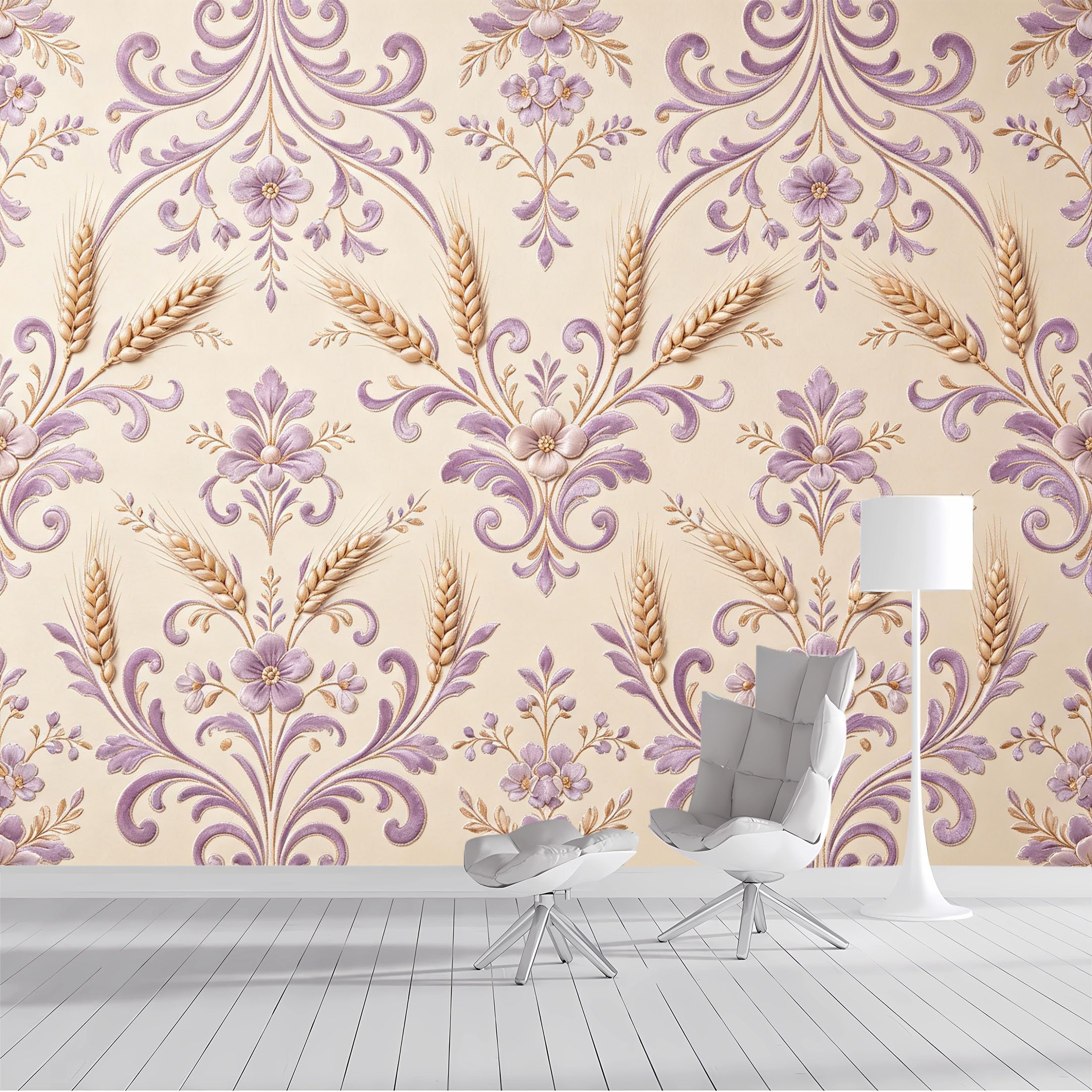 Custom Size Wall Mural Floral Wheat Pattern European Classic Baroque Embossed Texture SelfAdhesive Wall Fabric Removable Peel and Stick Wallpaper Wall Decor for Living Room Bedroom Bathroom