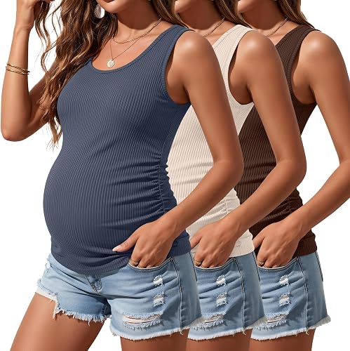 Riyiper 3 Pack Women's Maternity Tank Tops, 3-Color, XX-Large