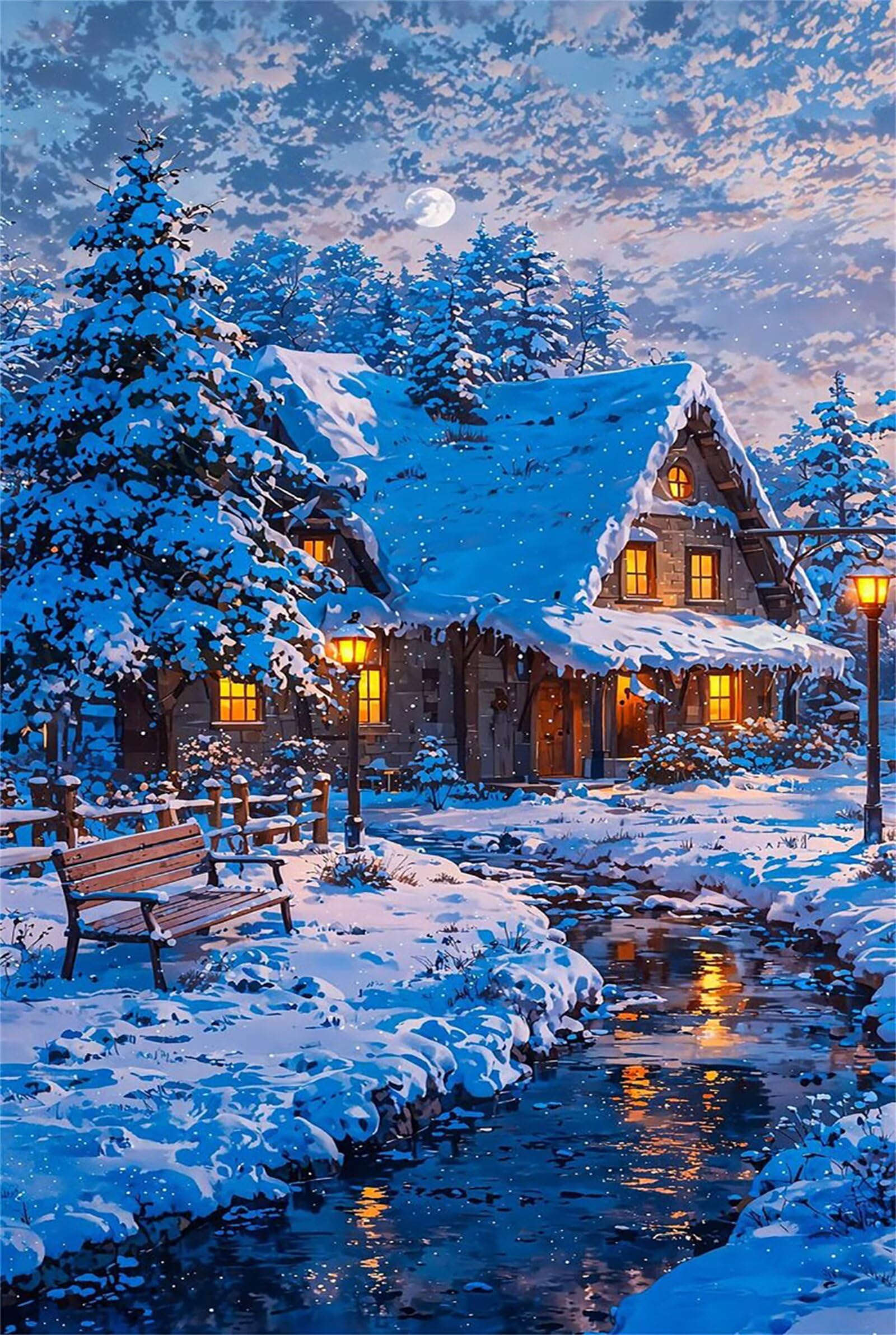 Puzzle dla dorosłych, 75 x 50 cm, 1200 sztuk puzzli dla dorosłych, prezent dla majsterkowiczów, kolekcja edukacyjna klasyczna kreatywna układanka domek zimowy krajobraz