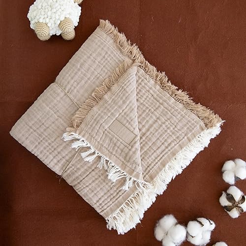 Miniatura 2 de Bross Manta unisex 100% algodón para bebé, 4 capas, manta de envoltura para bebés recién nacidos, manta de muselina de 43.3 x 47.2 in, manta suave y