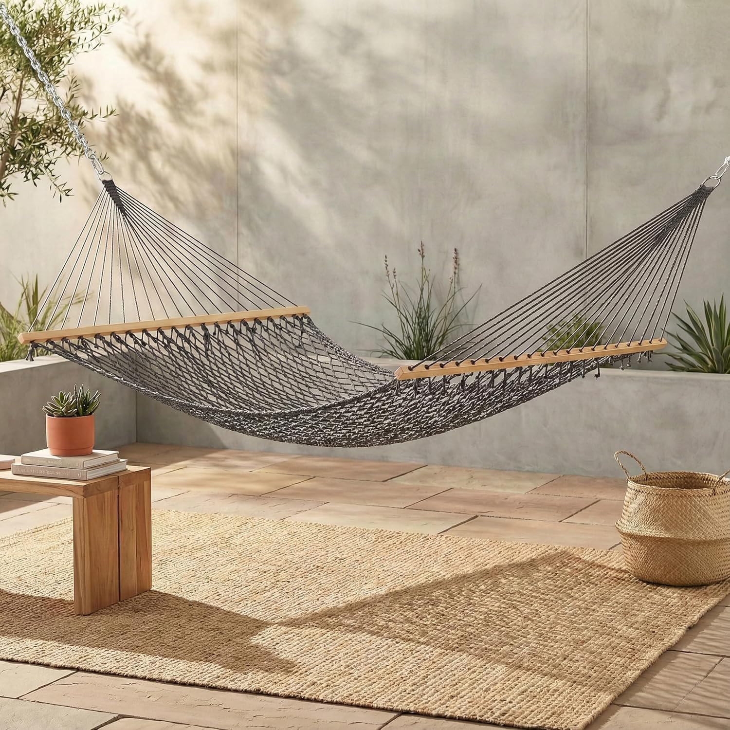 Fab Habitat Rope Recycled Polyester Hammock - Miami - Natural - Indoor/Outdoor, Quick Dry, 2 Person 400 lbs Capacity - Patio, Poolside, Backyard, Garden, Beach, Balcony - 12-14 ft Adjustable
