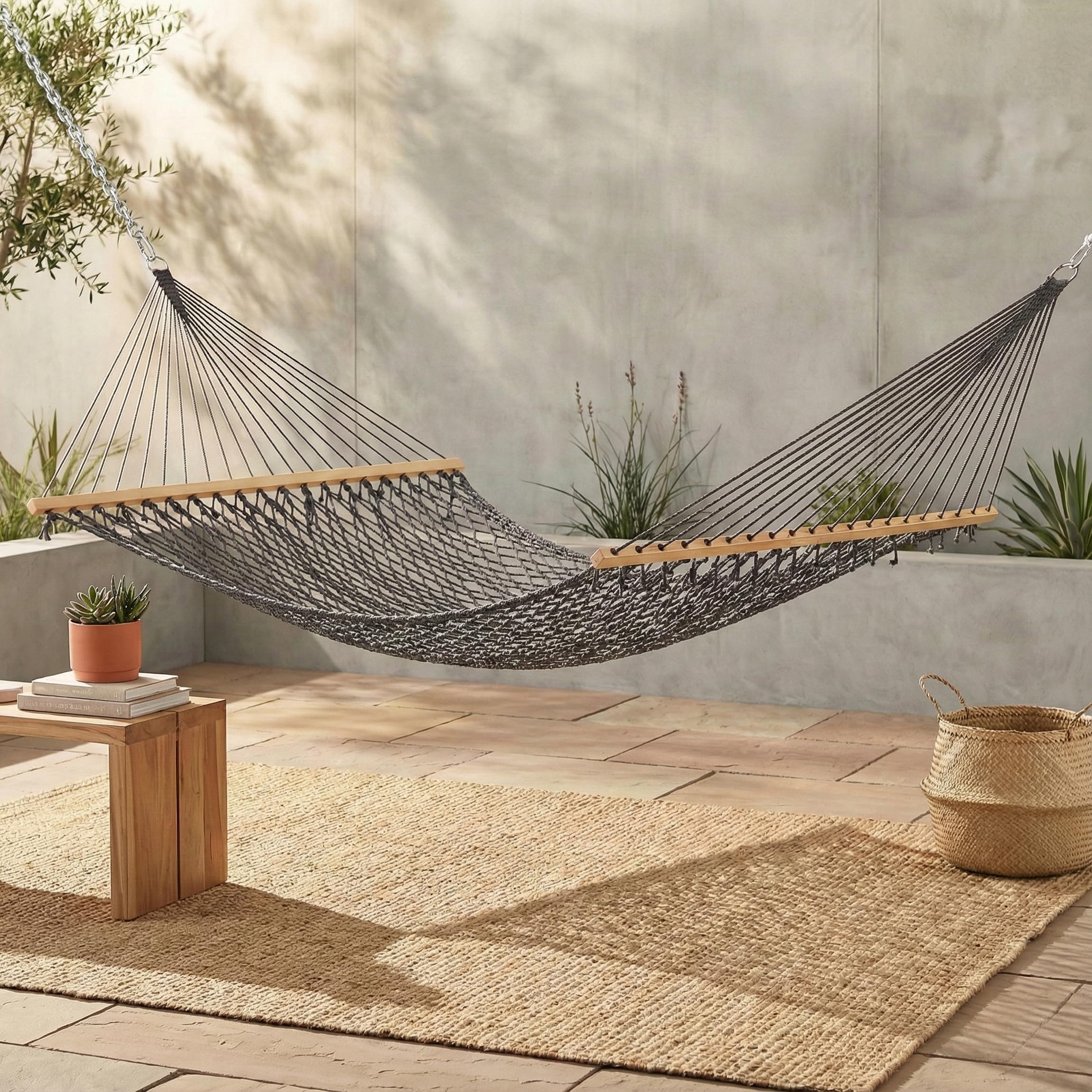 Fab Habitat 12-14 ft Adjustable Quick Dry Recycled Polyester Rope Hammock, Fade Resistant, 2 Person Indoor/Outdoor (460lbs Capacity) for Patio,