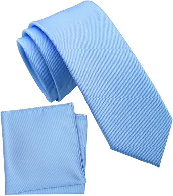 Boys Solid Tie with Pocket Square Set, Regular Necktie for Children and Kids, Self-Tied
